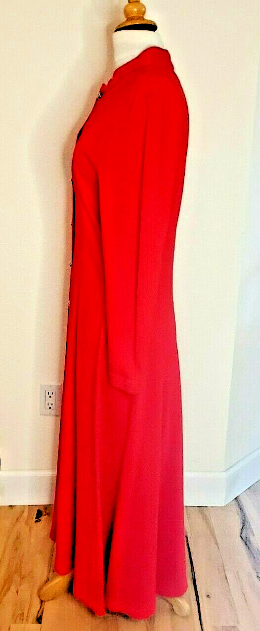 Vintage 1980s Christmas Red Dress Long 100% Cotton Sz 10 Silver Button Ann Tjian