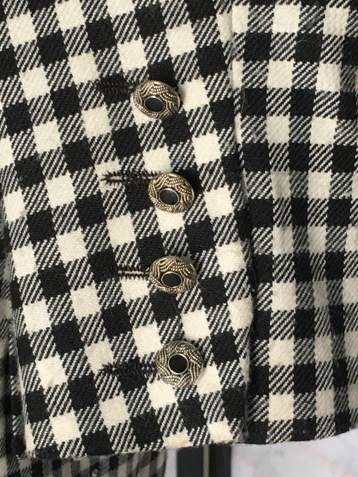 VTG John Meyer Of Norwich Blazer Coat Jacket Sz 12 Houndstooth Wool Embellished