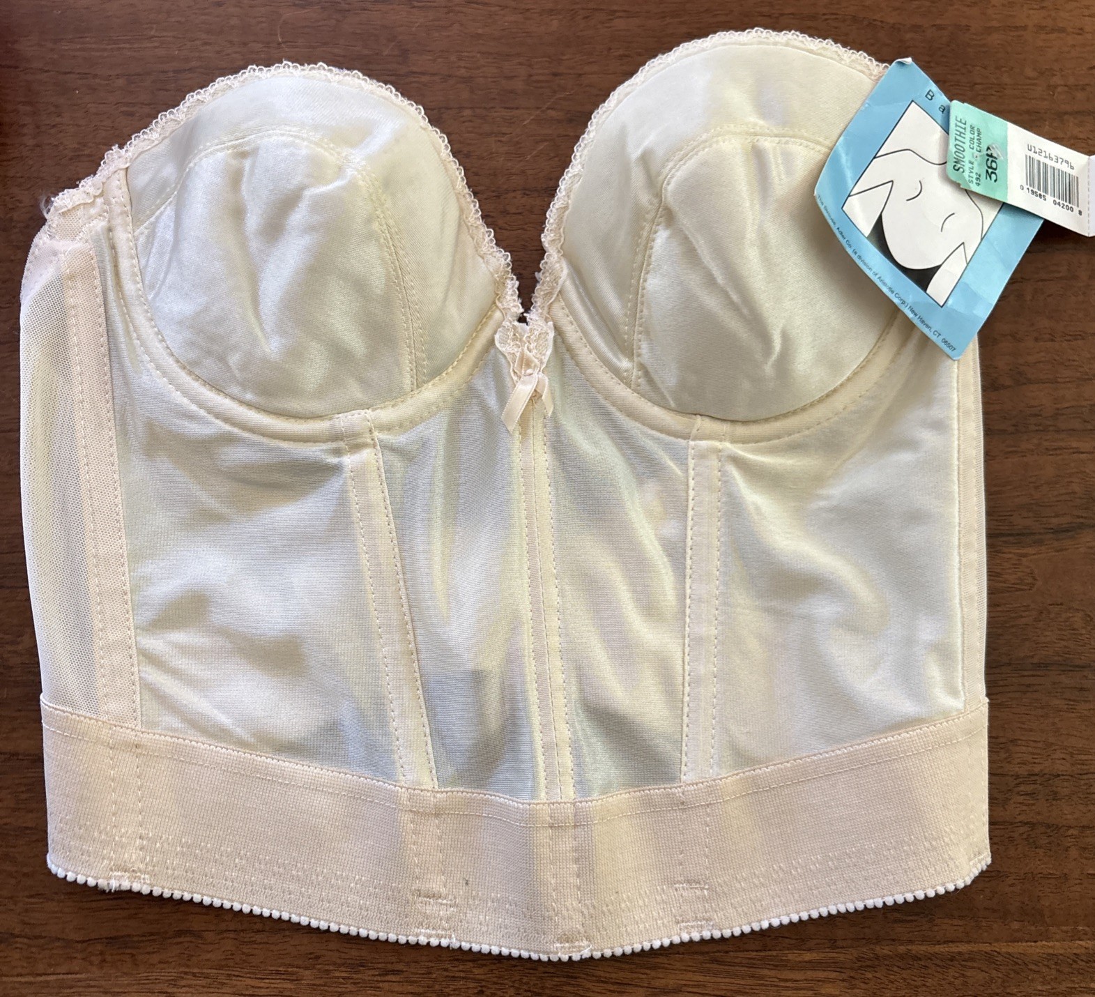 VTG 90s Backless by Smoothie Champagne Lace Long Line Bustier Bra 36B NWT NOS
