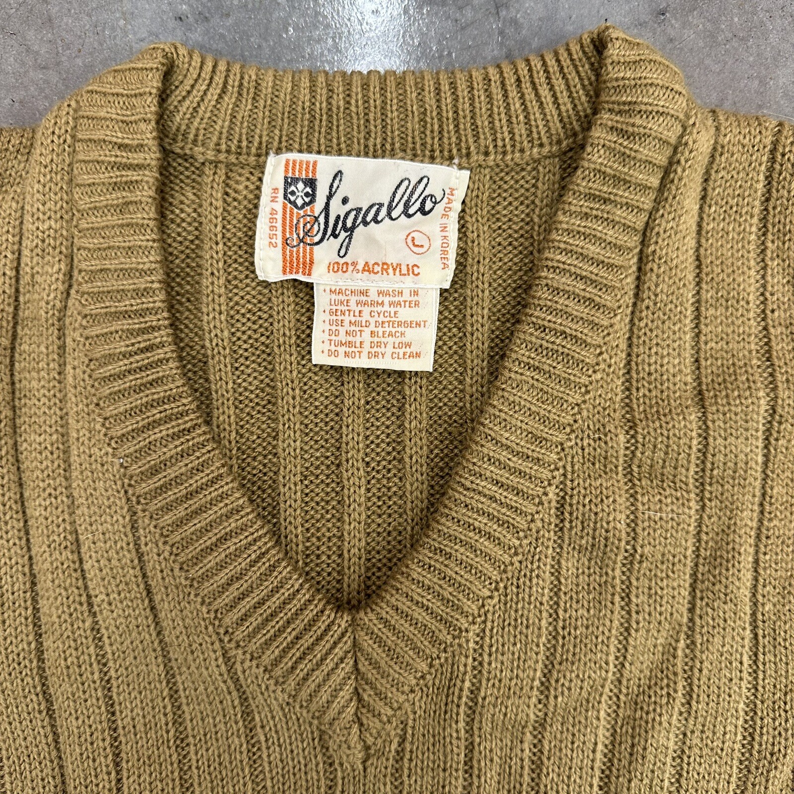 Vtg 70s Sigallo Acrylic Sweater Vest Brown Large Made In Korea