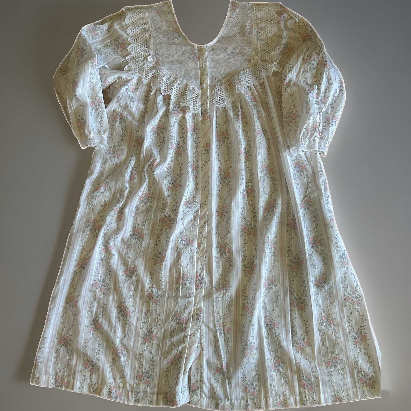 Vintage Brandywine Cottagecore Nap Dress Lace Yoke Cotton Nightgown Prairie USA