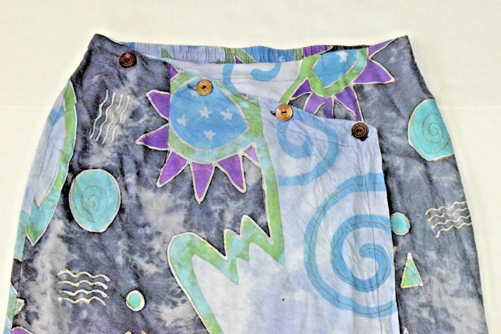 Vintage Wrap Skirt Size S/M 90s Purple Bohemian Batik Asymmetrical Button Top