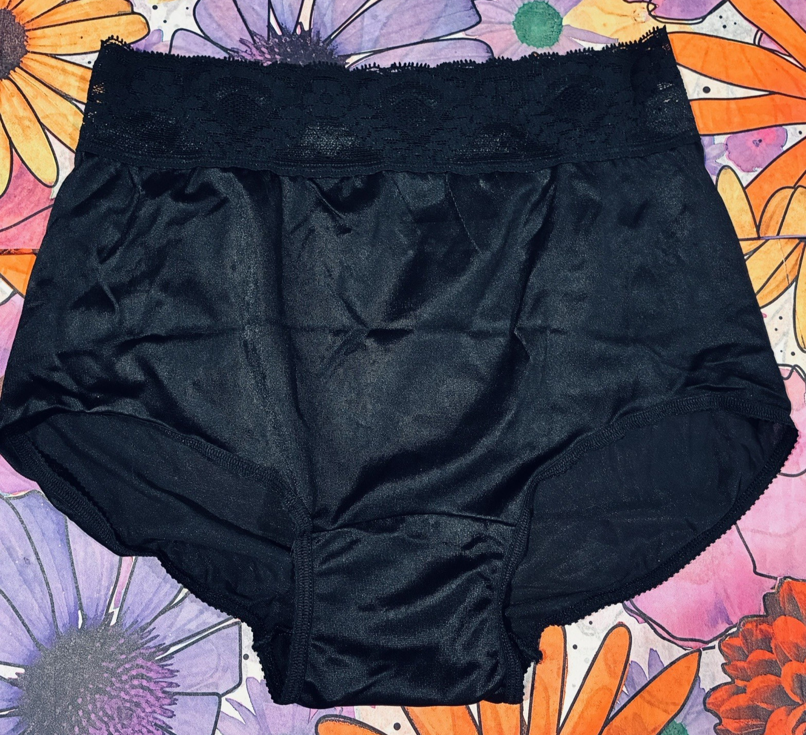 Vtg Bali Skamp Black Full Cut Nylon Lace Panties 8