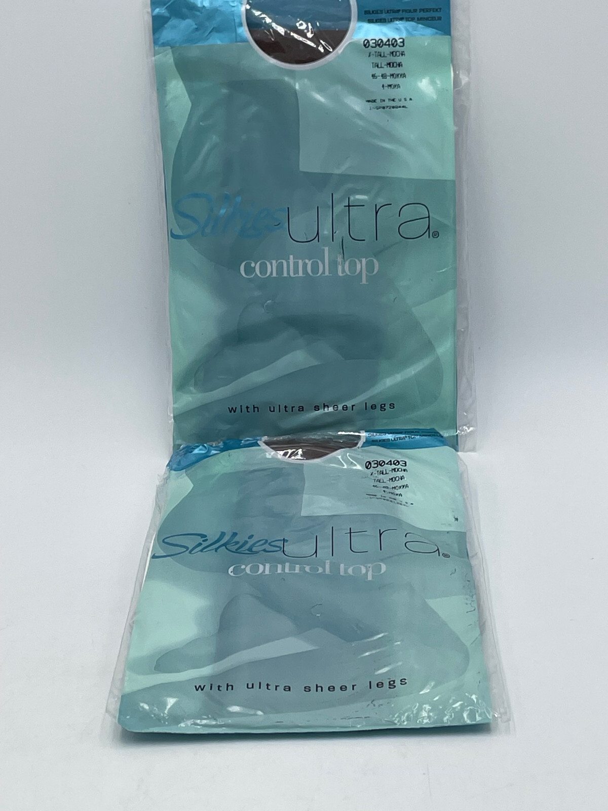 2 Pkg Vintage Silkies Ultra Control Top Pantyhose X Tall Mocha Sheer Legs 030403
