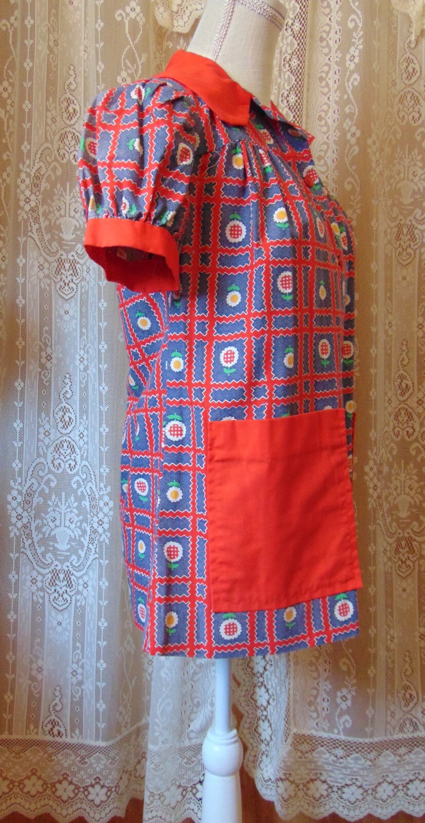 VTG 70s Boho Hippie Denim Look Cotton Smock Top S/M