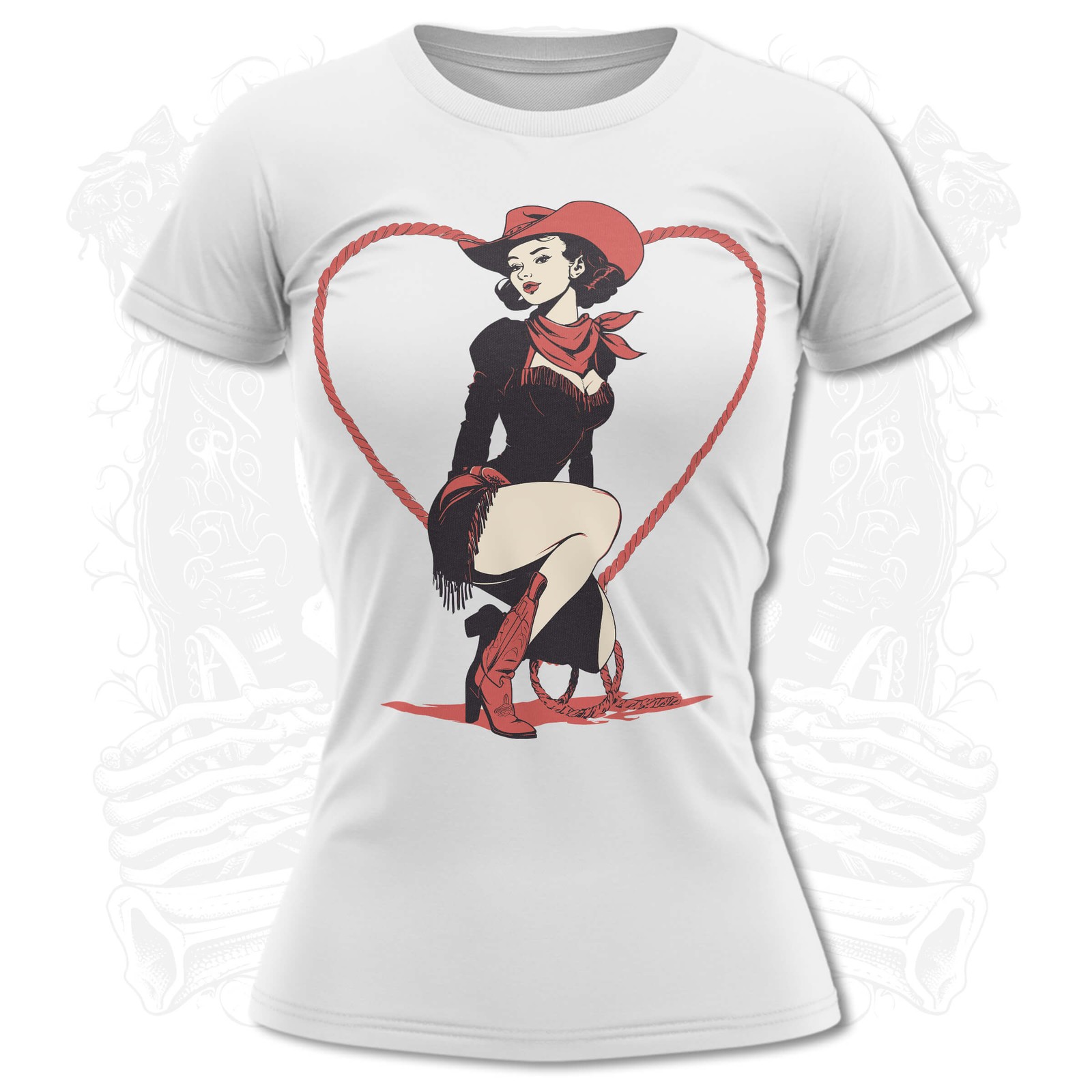 Retro Western Cowgirl With Heart Shaped Lasso