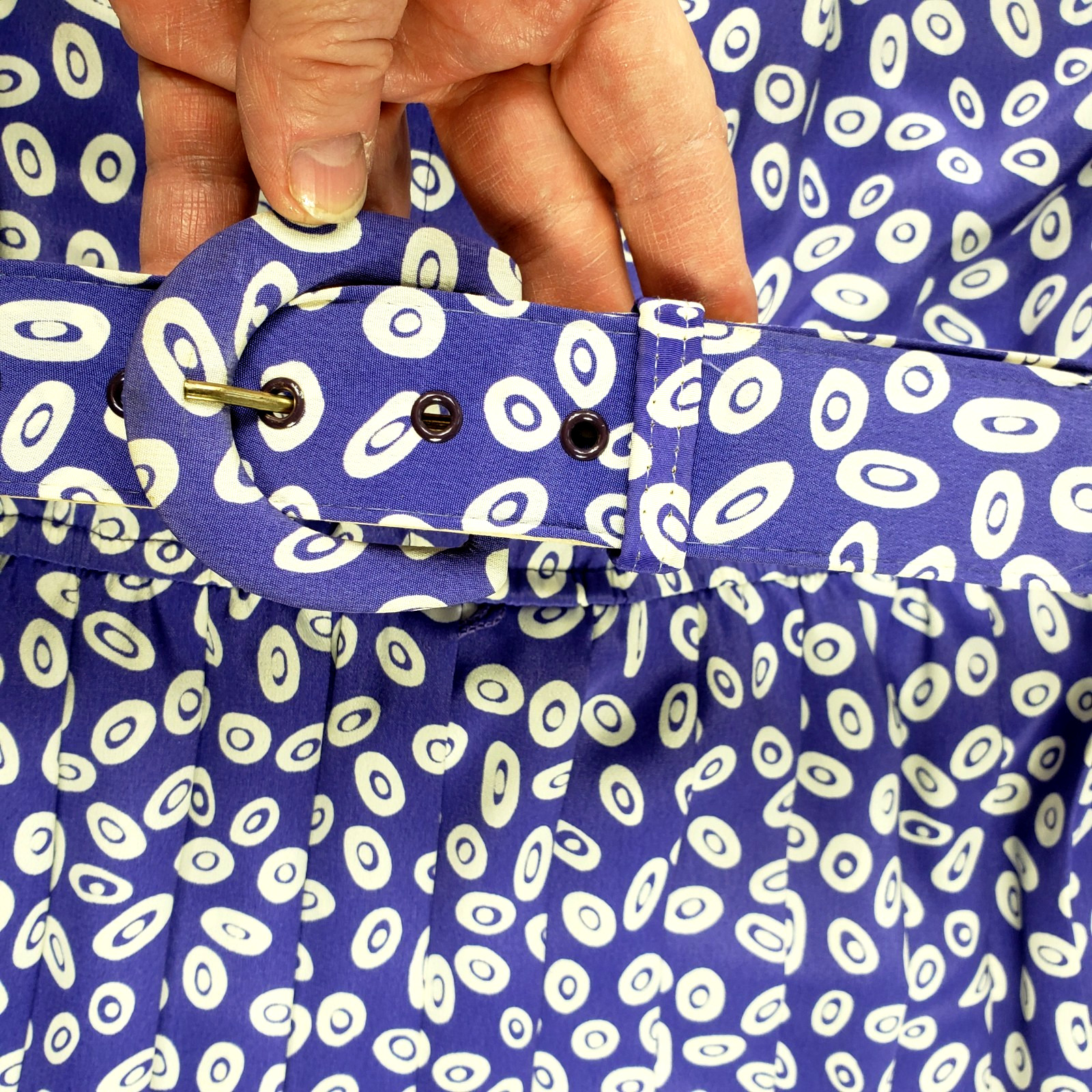 Vintage Leslie Fay Dress 80s 90s Pleated Geo Paisley Purple Belted SIZE 6P