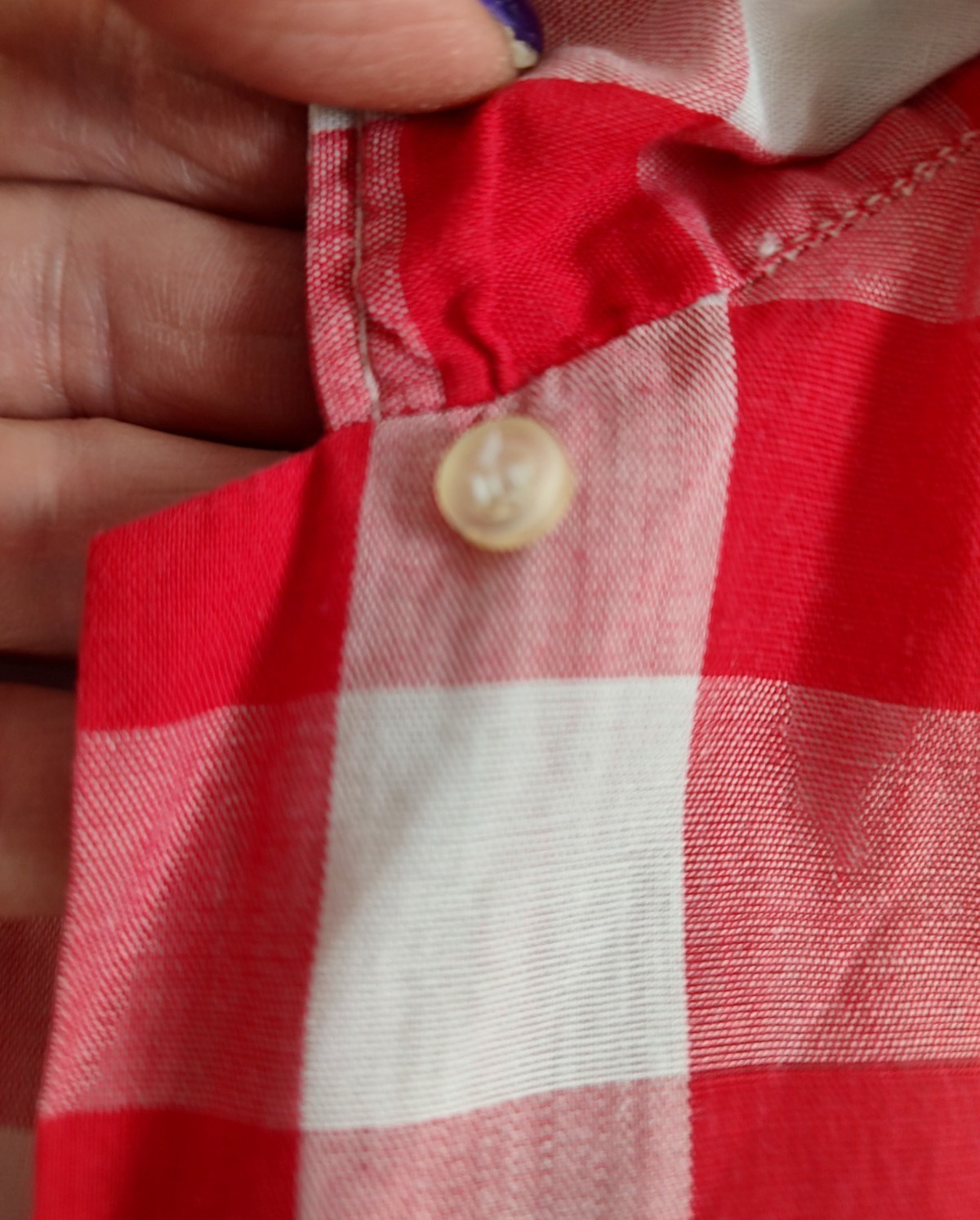 Vtg 50s/60s Shirt Womens Sz Sm Red White Check Loop Collar Distressed Rockabilly