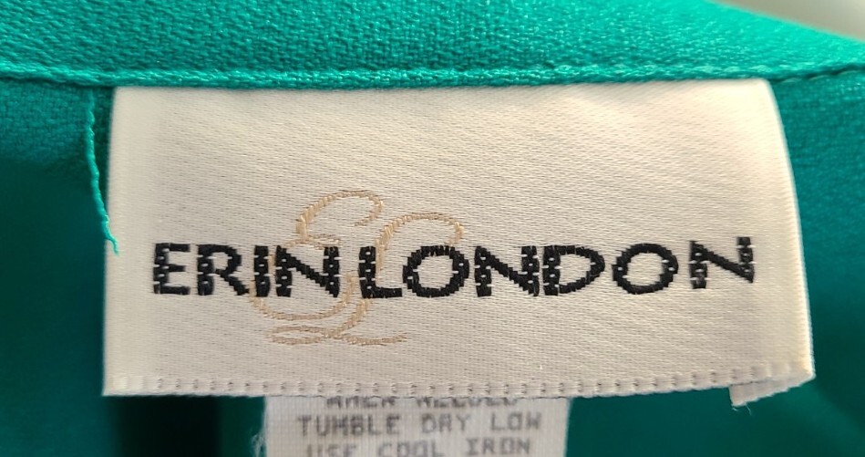 Vintage Erin London Green Long Sleeved Embroidered Blouse USA Womens Size Small