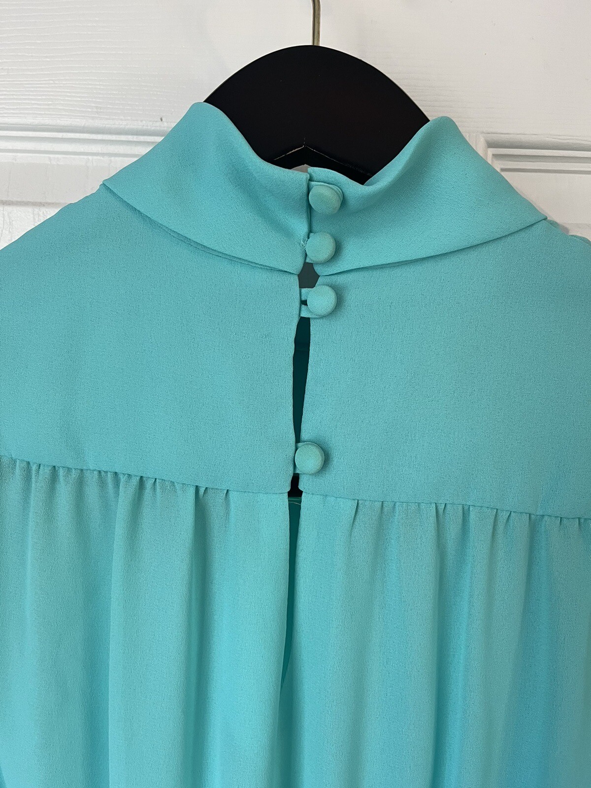 Vintage Short Sleeve Blouson Dress Accordion Pleat Shawl Collar Small/med Satin