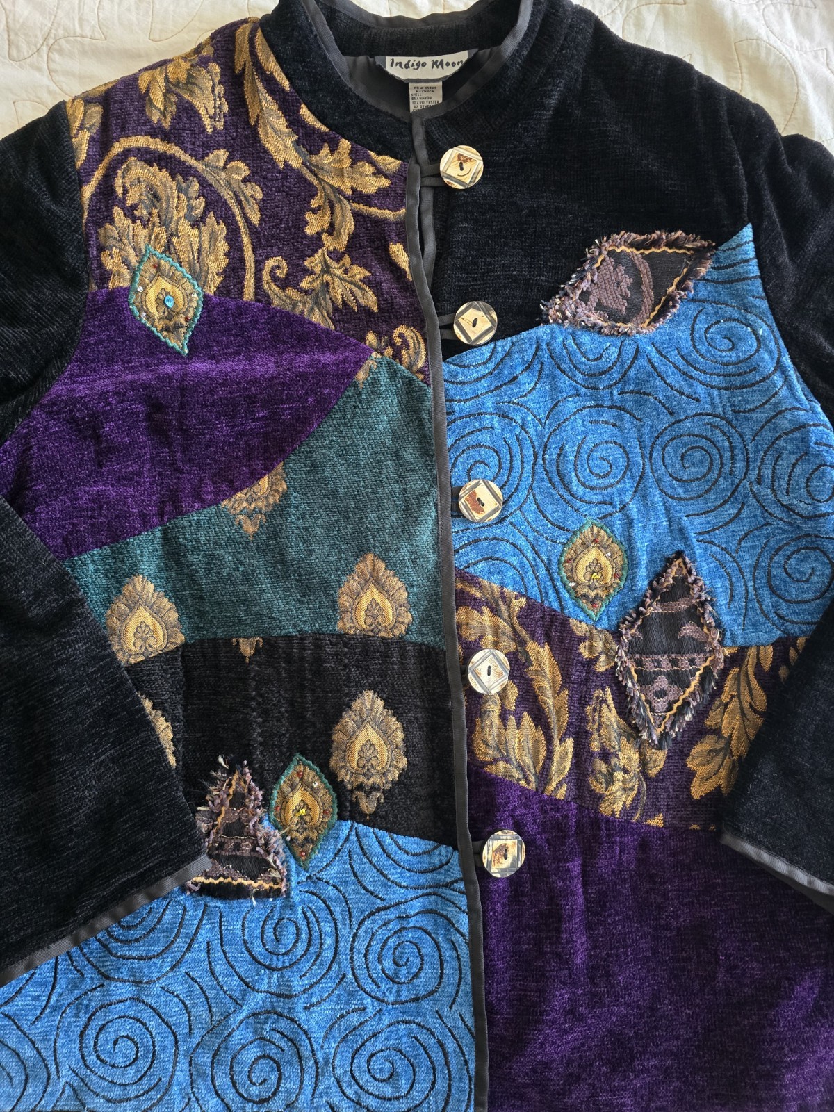 Vintage 90s Celestial Black Whimsigoth Plus Size Oversized Embroidered Jacket 1X