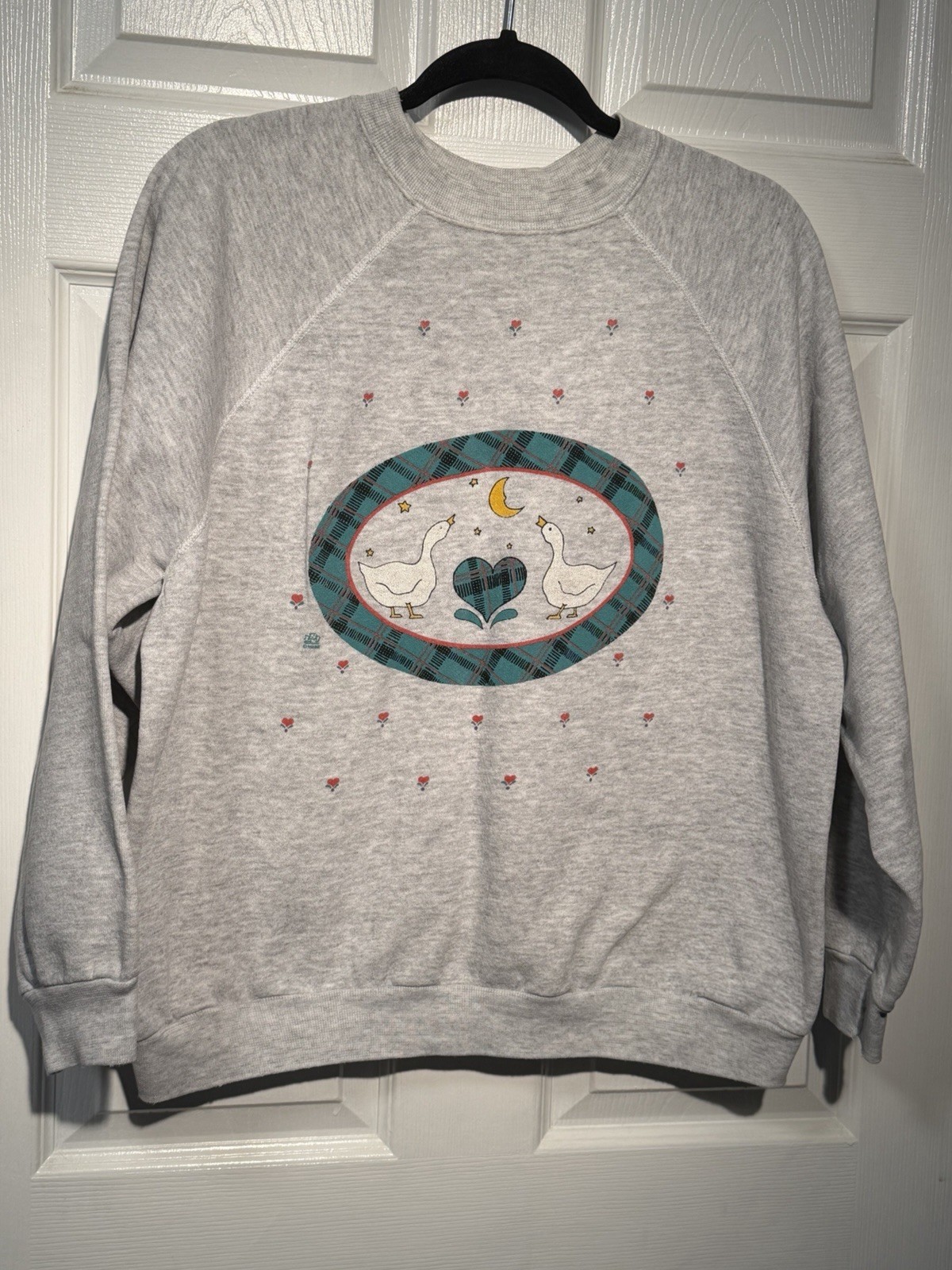 Vintage Crewneck Sweatshirt Womens Size Large Goose Duck Plaid Heather Gray 90’s