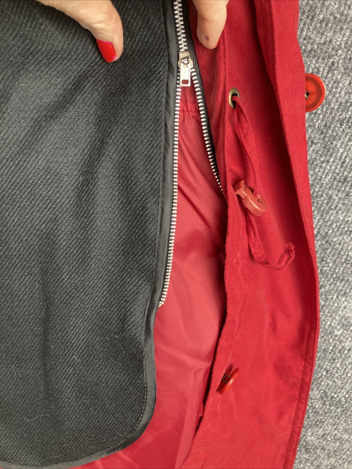 Vintage Gallery Women Size Small Red Mid Length Shoulder Pads Button Coat Jacket