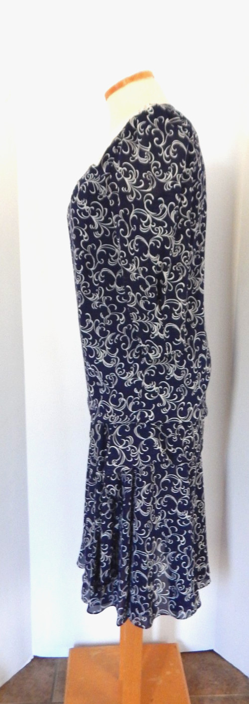 Vintage 80s Liz Roberts Dark Blue Floral Lace Collar Below Knee Dress Size 10