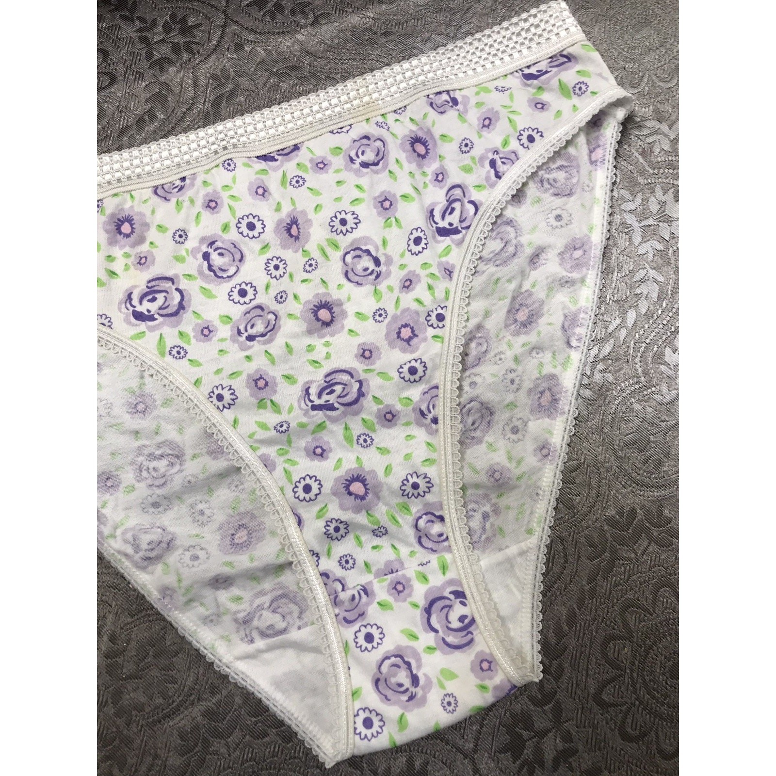 100% Floral Multicolor Cotton Panty Granny Brief High Waisted Size 9 Vintage