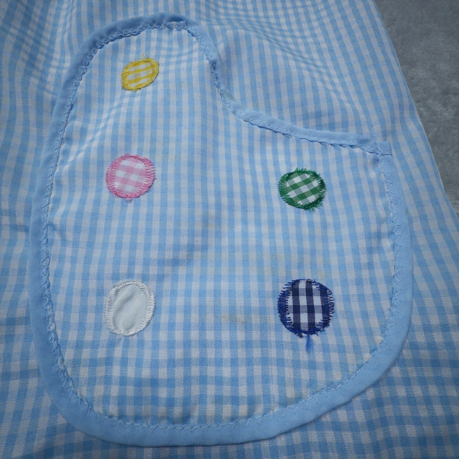 Vintage 1960s Blue Gingham Cotton Smock Top Polka Dot Pockets XL House dress