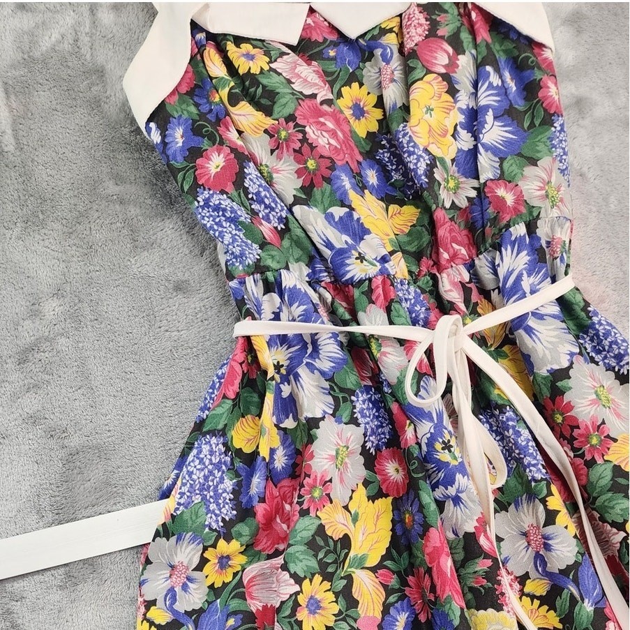 Vintage 70s DASH-ABOUT Dress Set Womens XS Multicolor Floral Sundress Jacket
