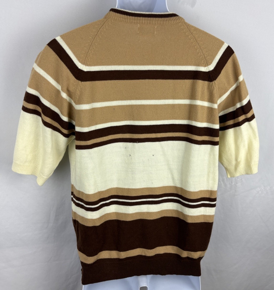 Vintage 60s Penneys Town Craft Short Sleeve Striped Knit Acrylic Shirt Size M