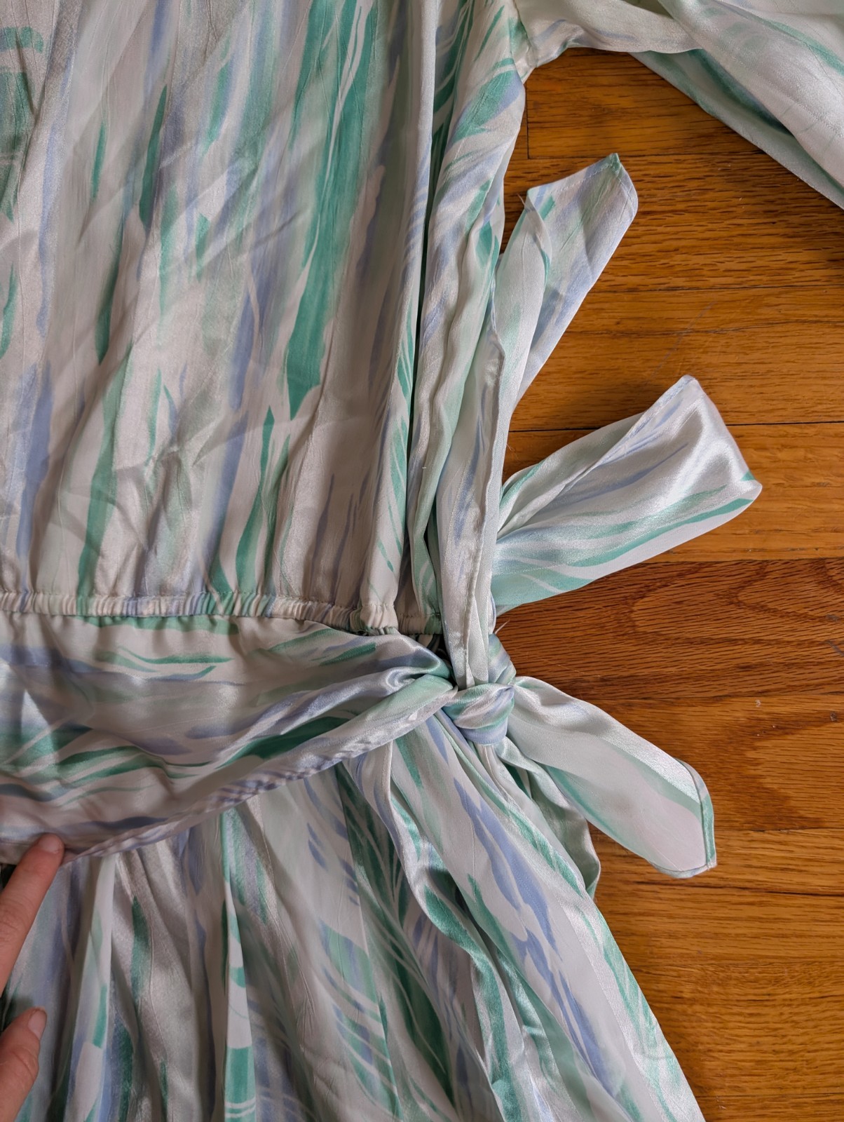 Vintage 1980s Alexis Fashion Inc Blue Green White Cottage Easter Sheer Dress Med