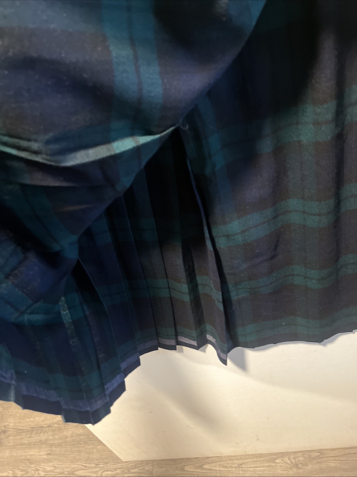 Vintage 80s Wool Kilt Skirt Aunt Abigail’s Attic Blue Green Plaid 30” W 31” L
