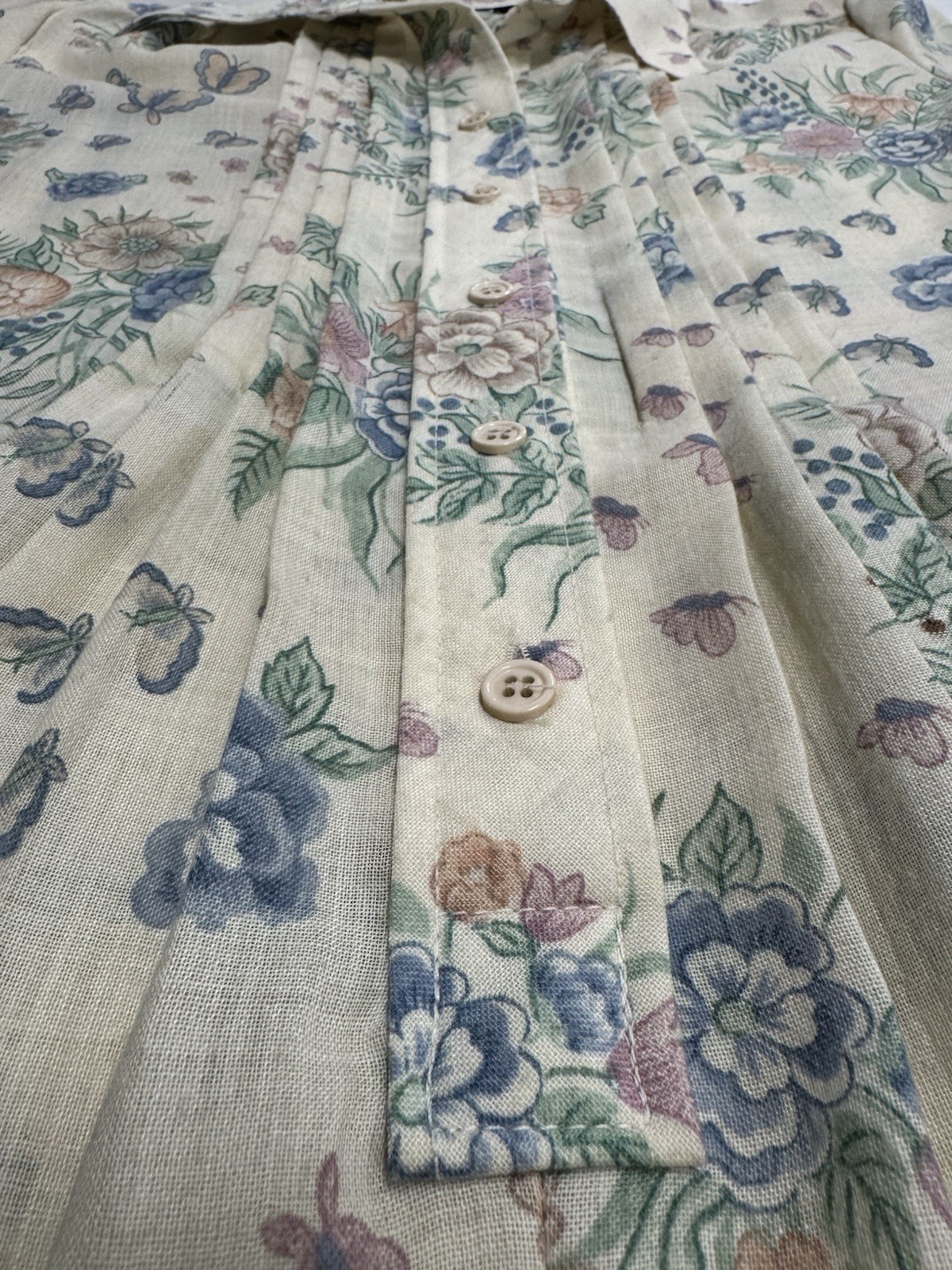 Vintage Kenny Classics 14 Poly Wool Blend Ivory Floral Butterflies AOP Dress