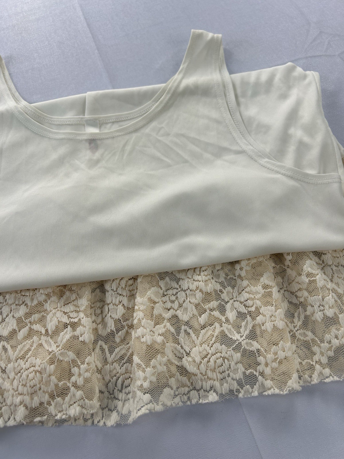 Kendra’s Y2K XL Ivory Lace Hem Layering Slip Extender Made USA BOHO Cottagecore