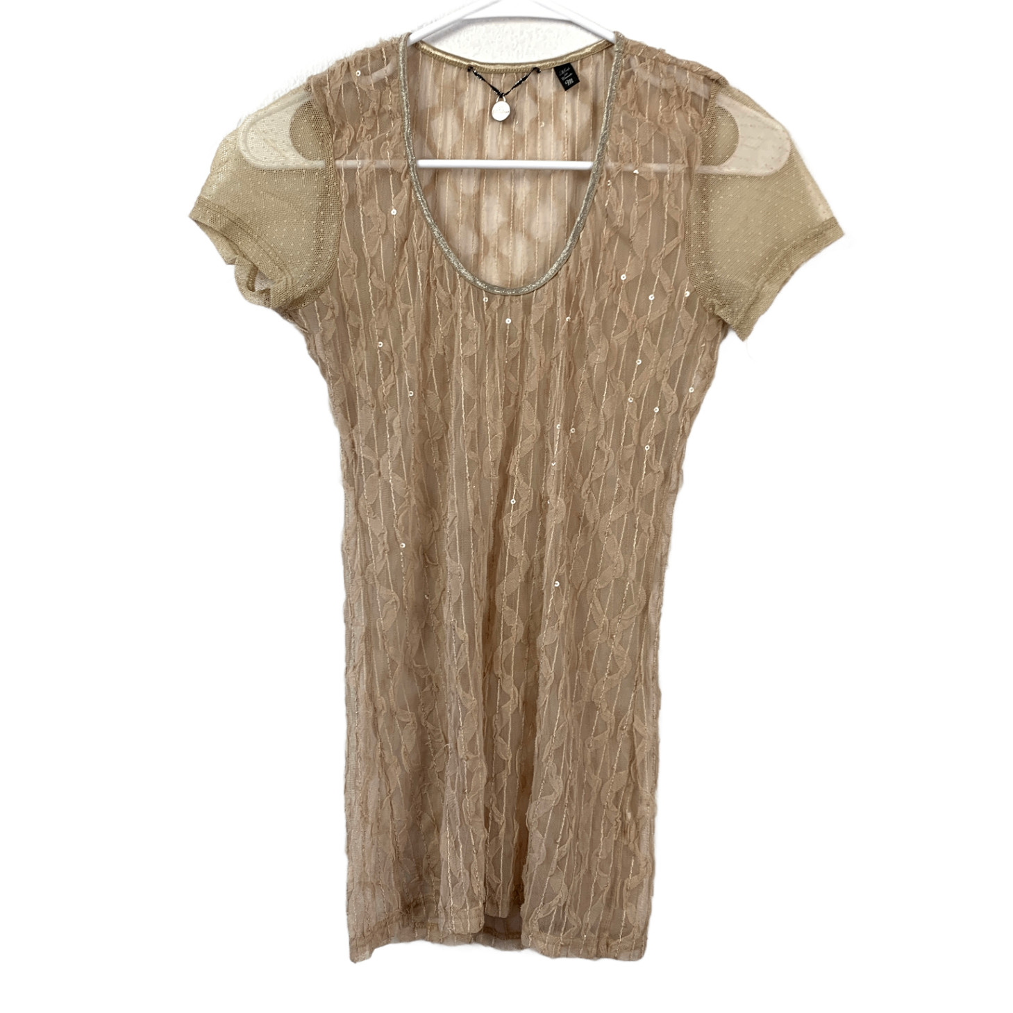 Vintage Y2K BKE Boutique Sheer Sequin Women’s M Short Sleeve Shirt Boho Chic