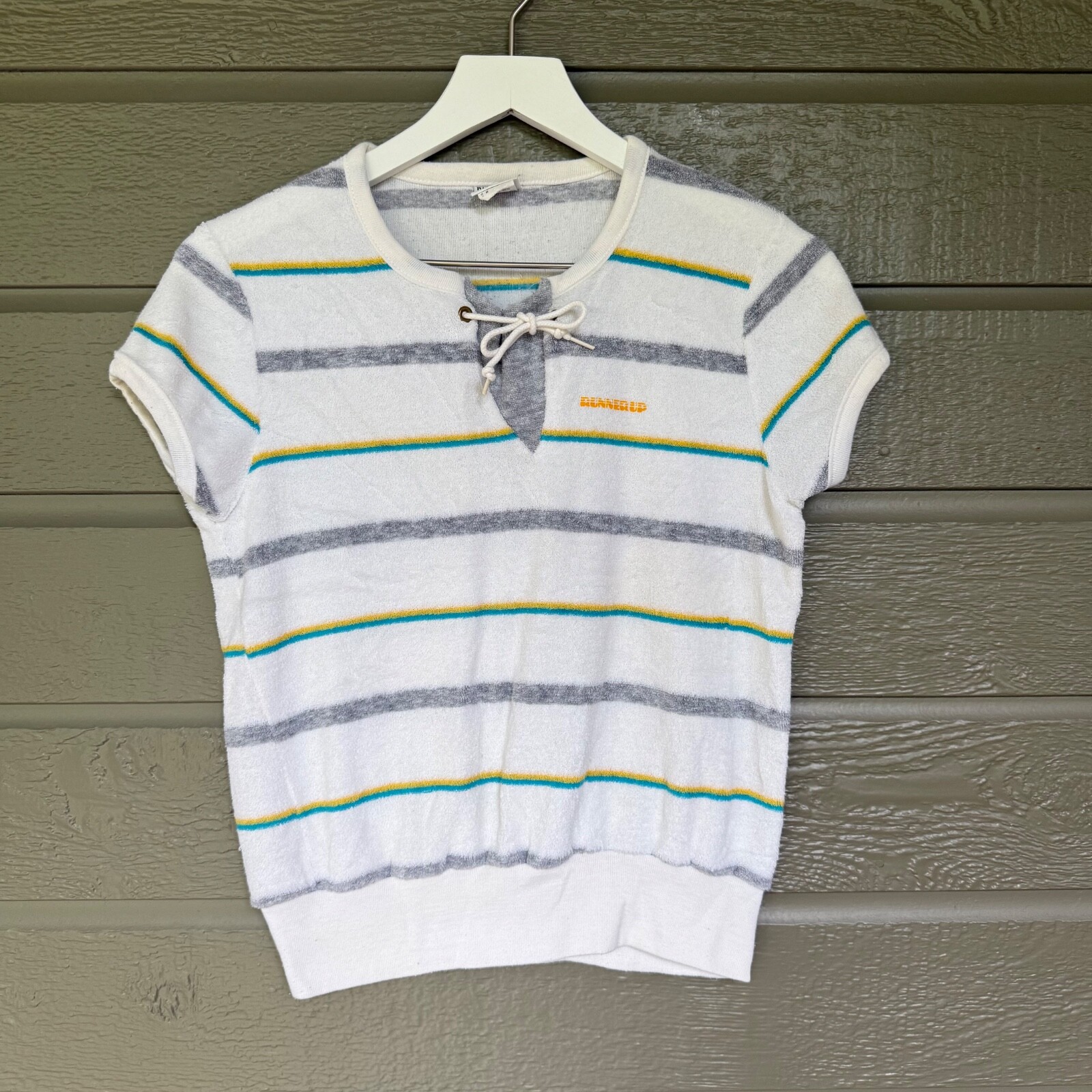 Vintage Women’s Knit Top Runner Up by Argo Medium Made in USA Terrycloth Stripes