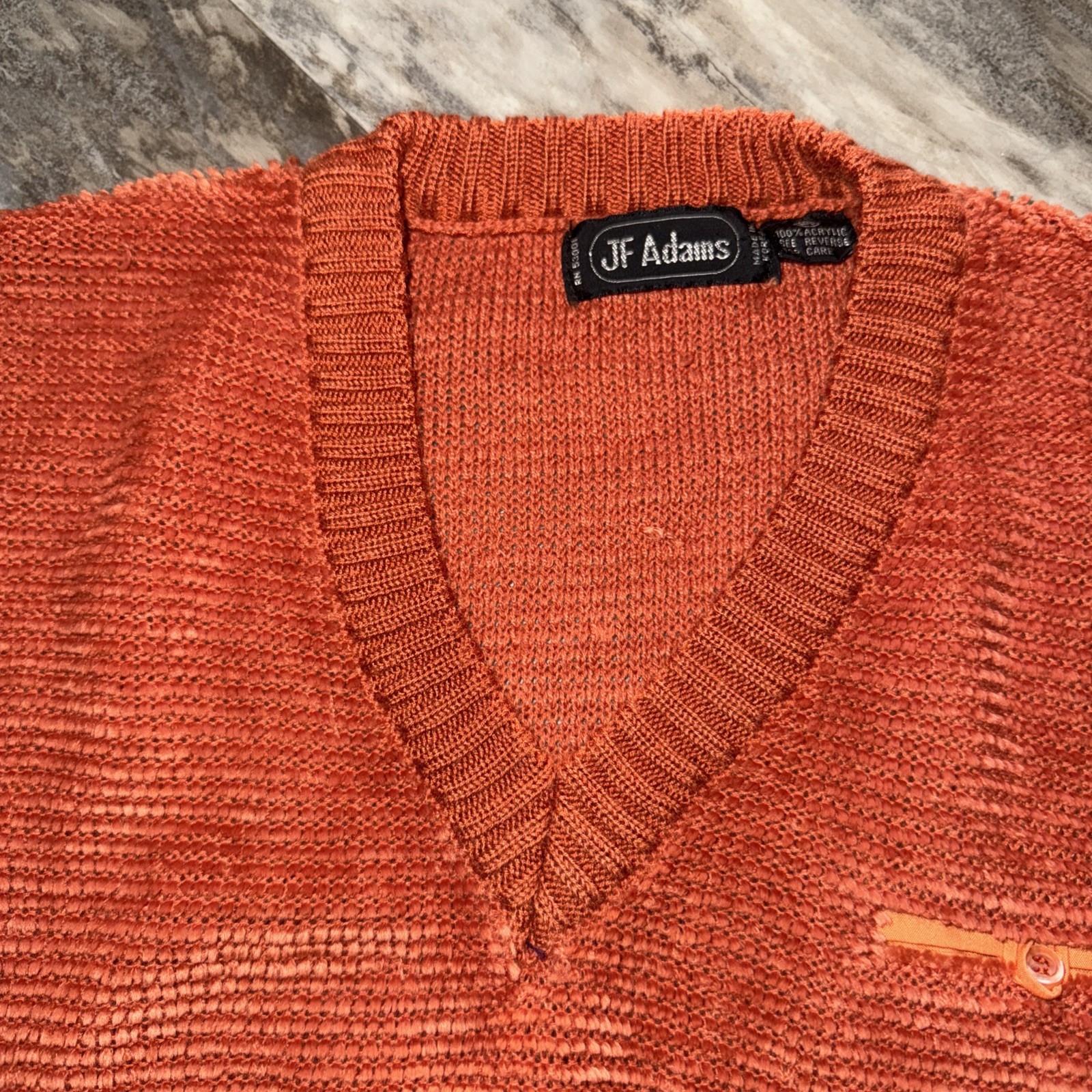 VTG Disco JF Adams Women’s Acrylic Rust Orange Textured Long Sleeve Shirt Read
