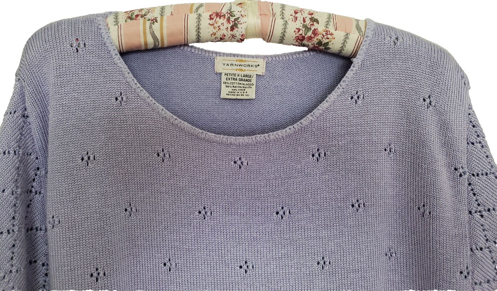 Vintage Yarnworks Sweater Top Women’s XLP Petite Lilac Knit Made in USA