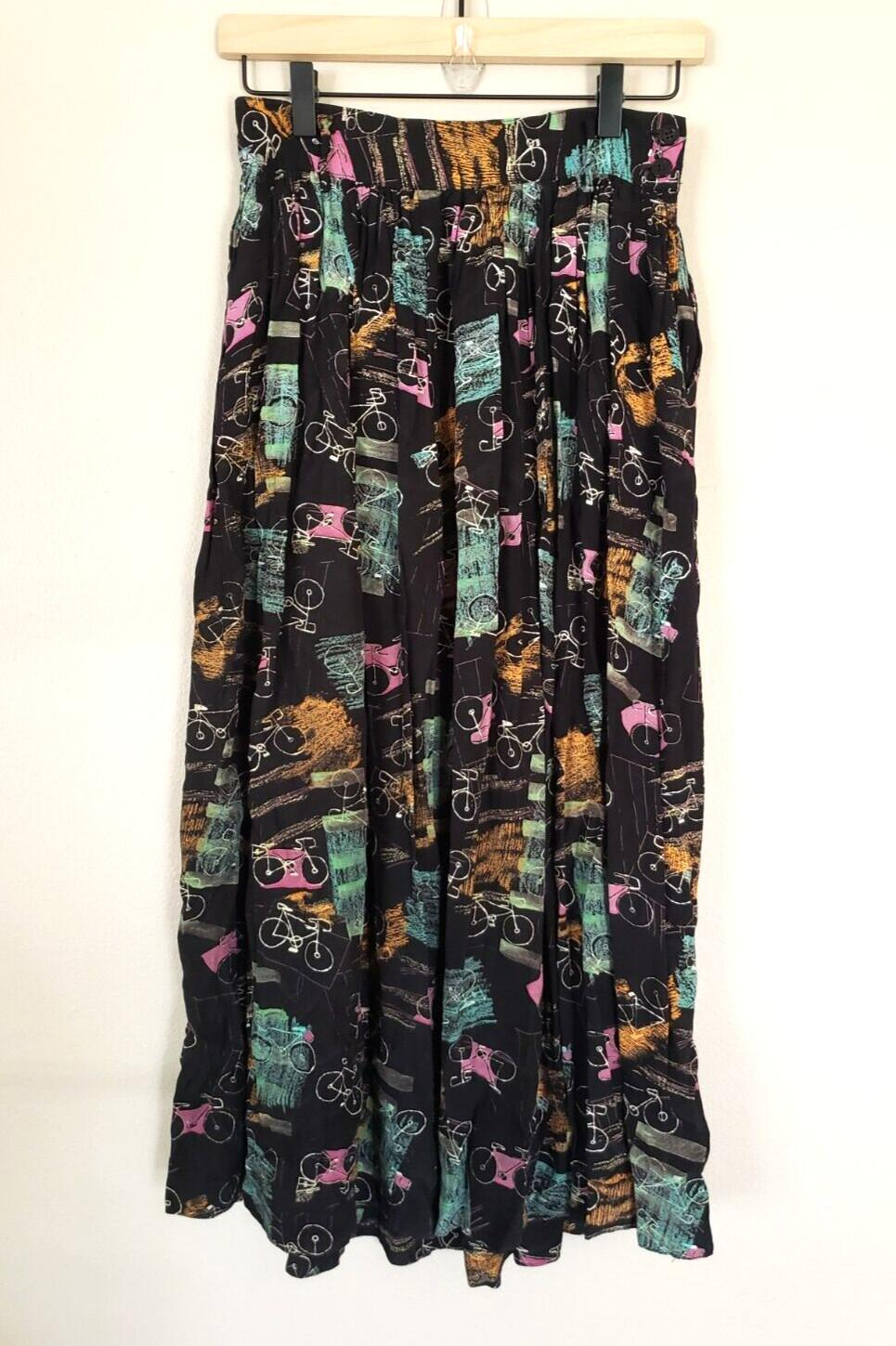 Vintage 90’s Rafaella Bicycle Print Rayon Skirt Size 6 With Pockets