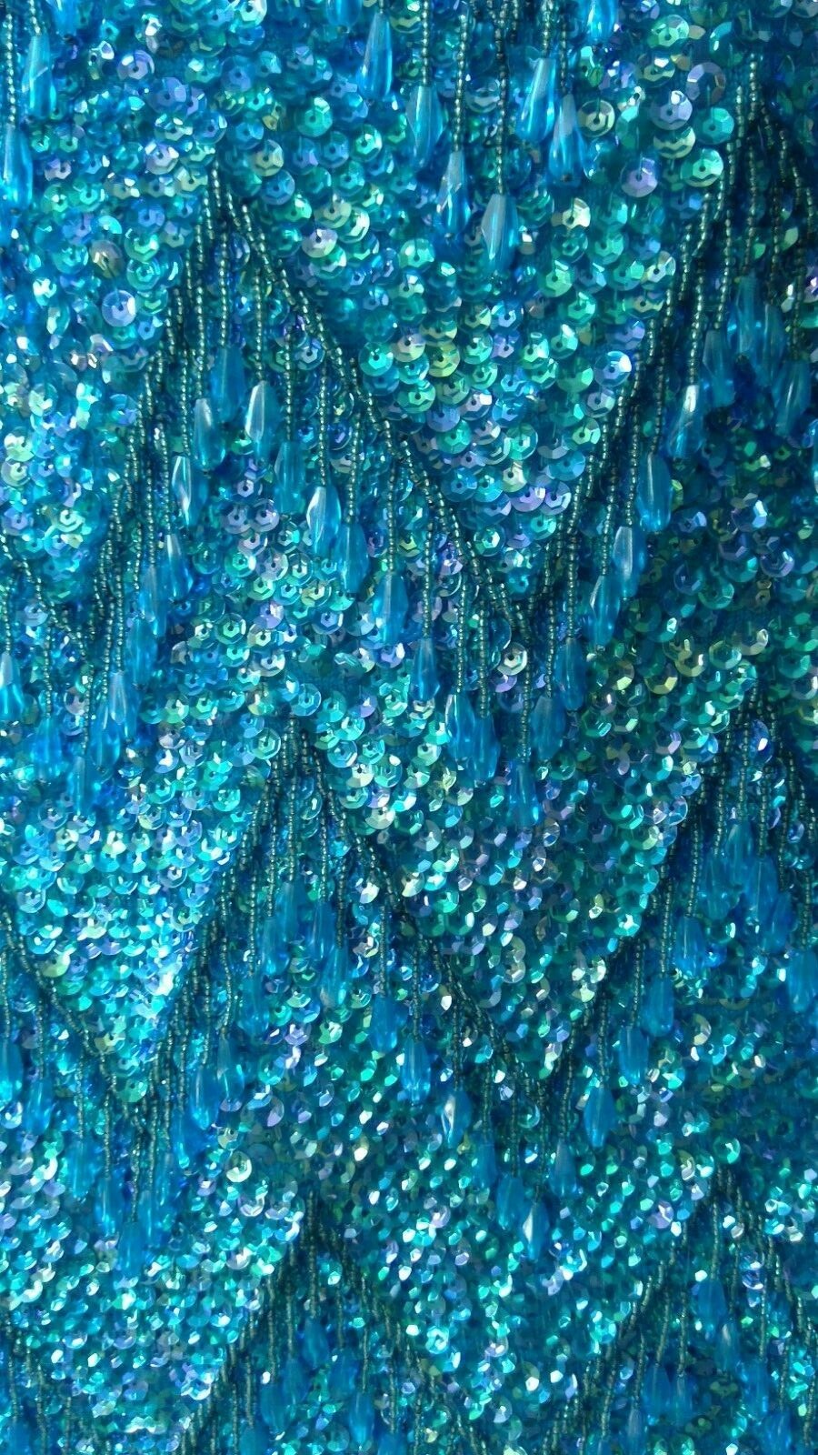 Vtg Forecast Shops Top Blue Sequin/Beads Zipper Back Sz 12 British Hong Kong