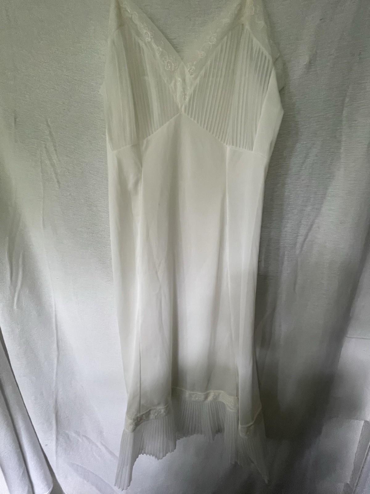 Vtg 50s Van Raalte Opaquelon Full Slip Accordion Crystal Pleat Lace Ivory