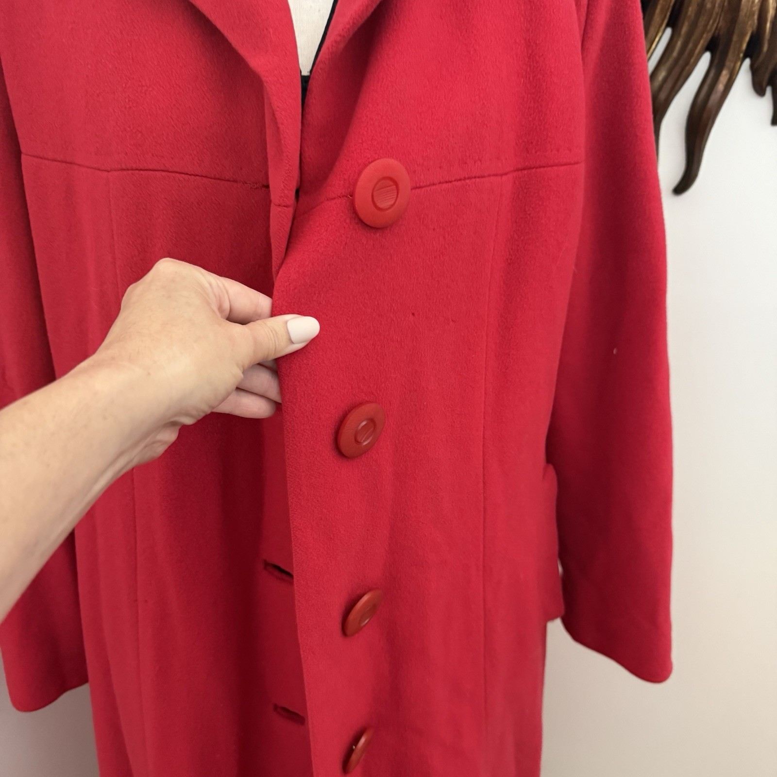 Vintage 100% Cashmere Red Coat Women’s Project Craft Fabric 23×44 Upcycle F/W