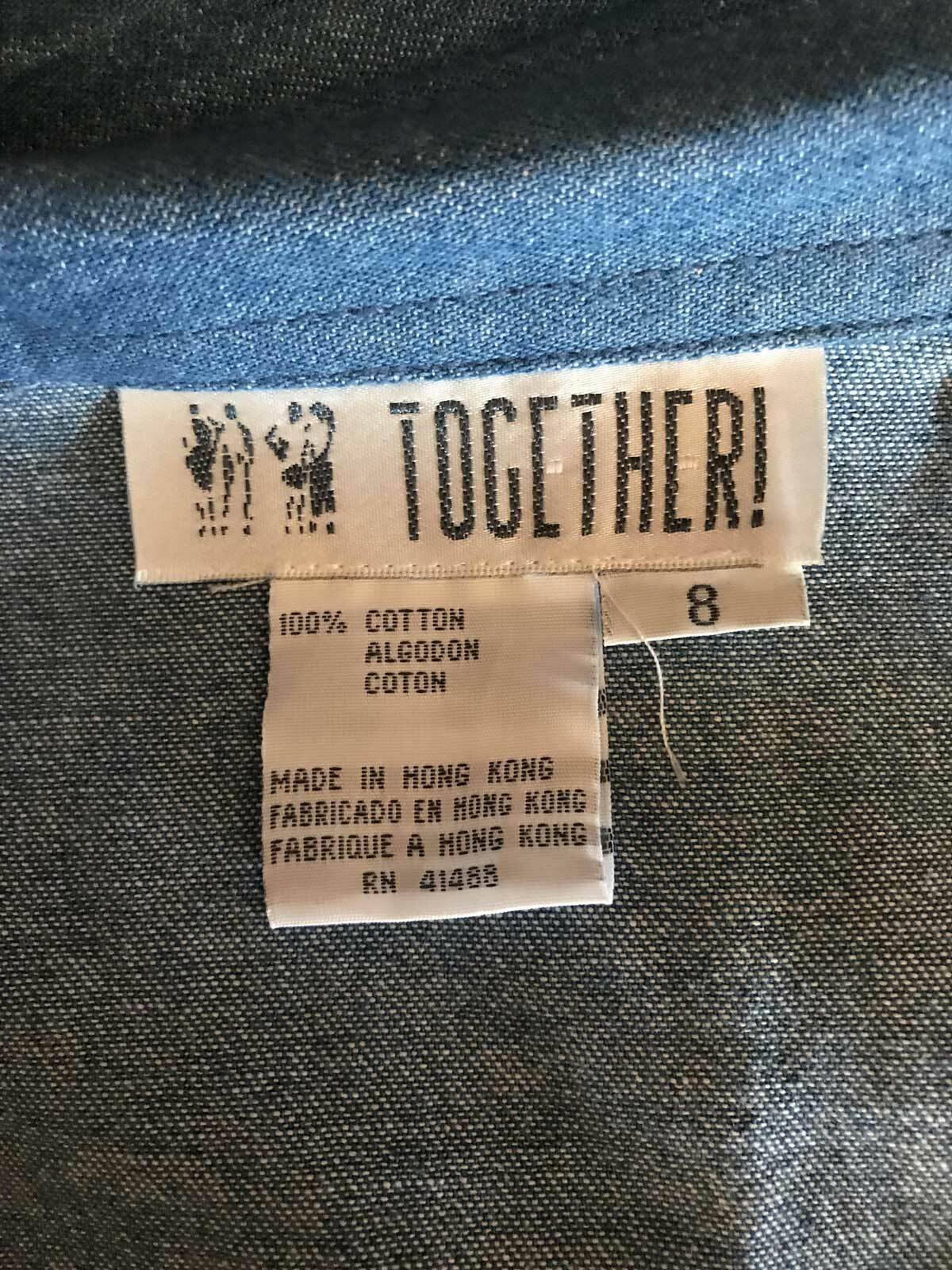 Vtg 80s Cowgirl Dress TOGETHER! Denim Button Front Lace Insert Wide Sweep tag 8