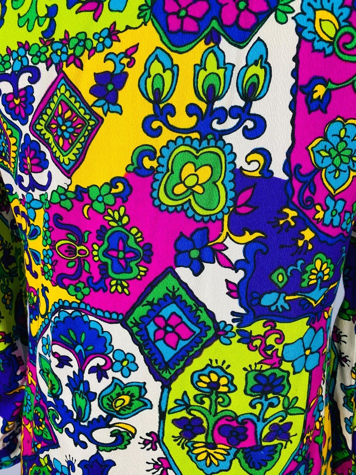 Vintage 1960s Prestige of Boston Colorful Maxi Dress, Size S/M, Button Front