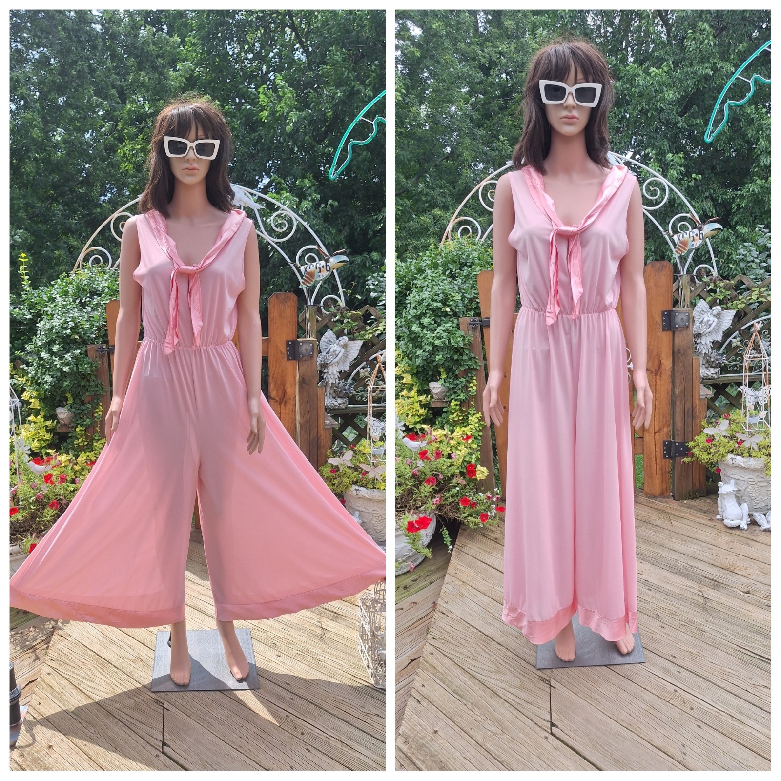True VTG Mid-century Mod 1960s 1970s Wide Leg Nylon Pajama Jumpsuit Loungewear
