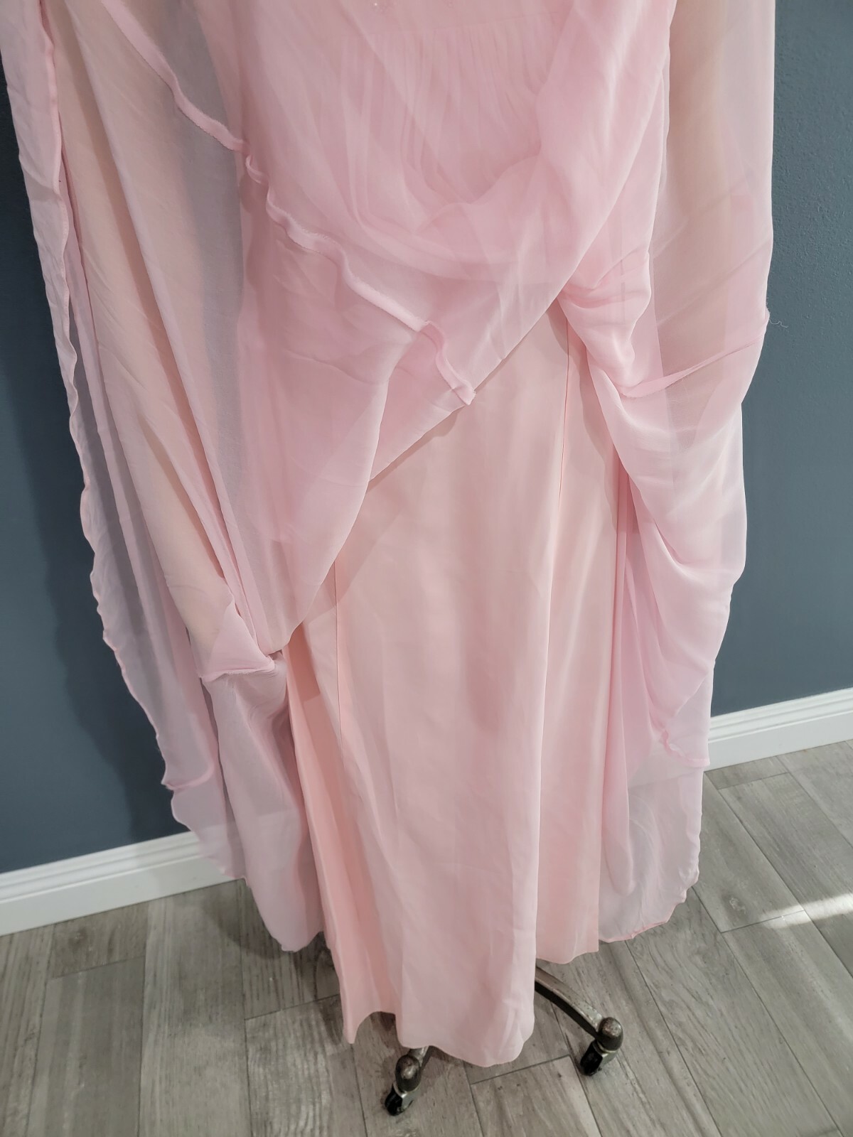 Vintage 50s 60s pink flowy chiffon maxi dress nynco zipper XS/S