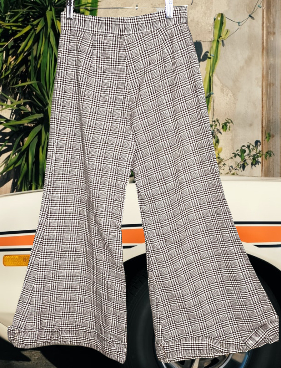 Happy Legs Authentic 70s Brown Plaid Bellbottom Pants Hippie , Bell Bottoms