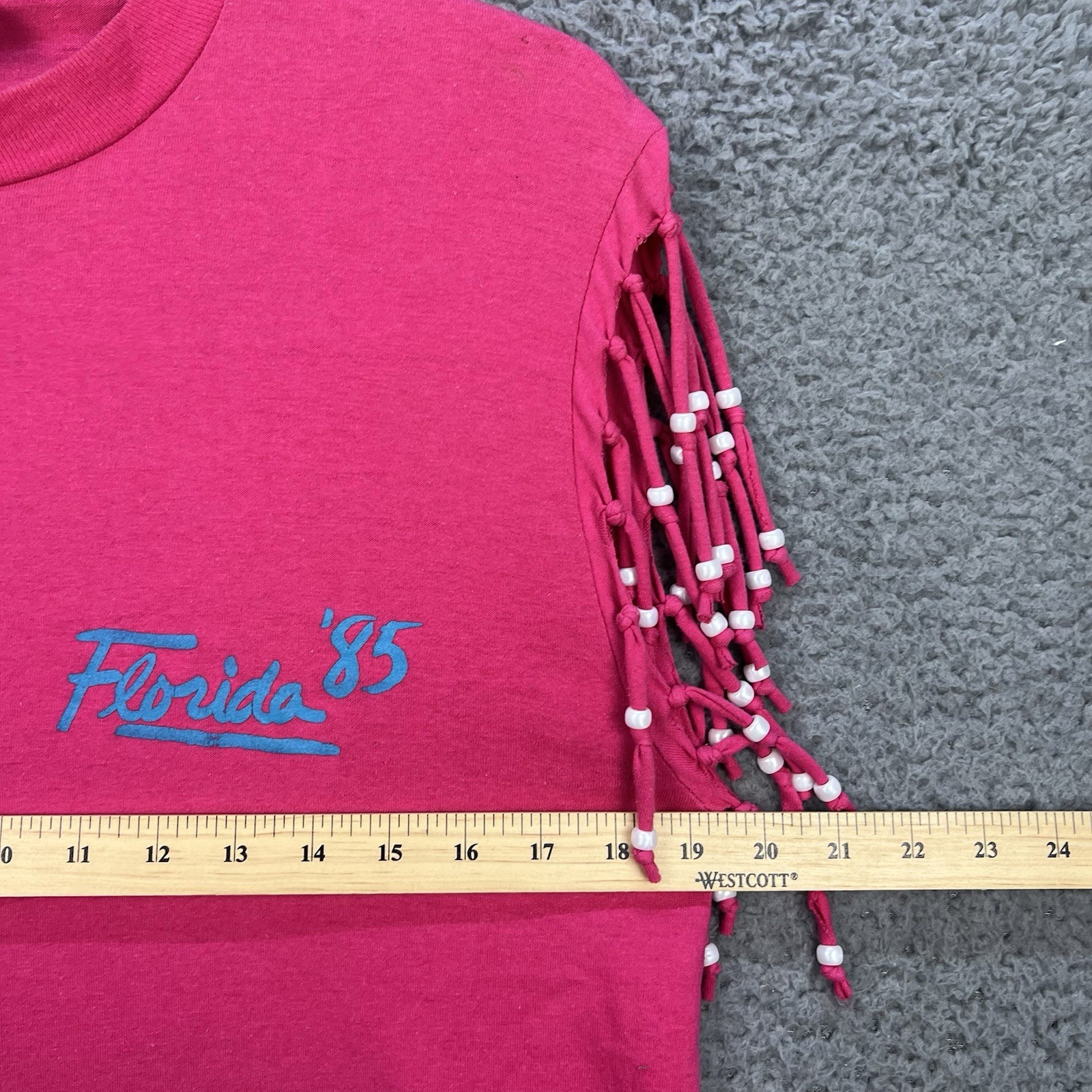 Vtg 1985 Florida Destination Shirt Women’s Large Pink Beaded Retro Beach Casual