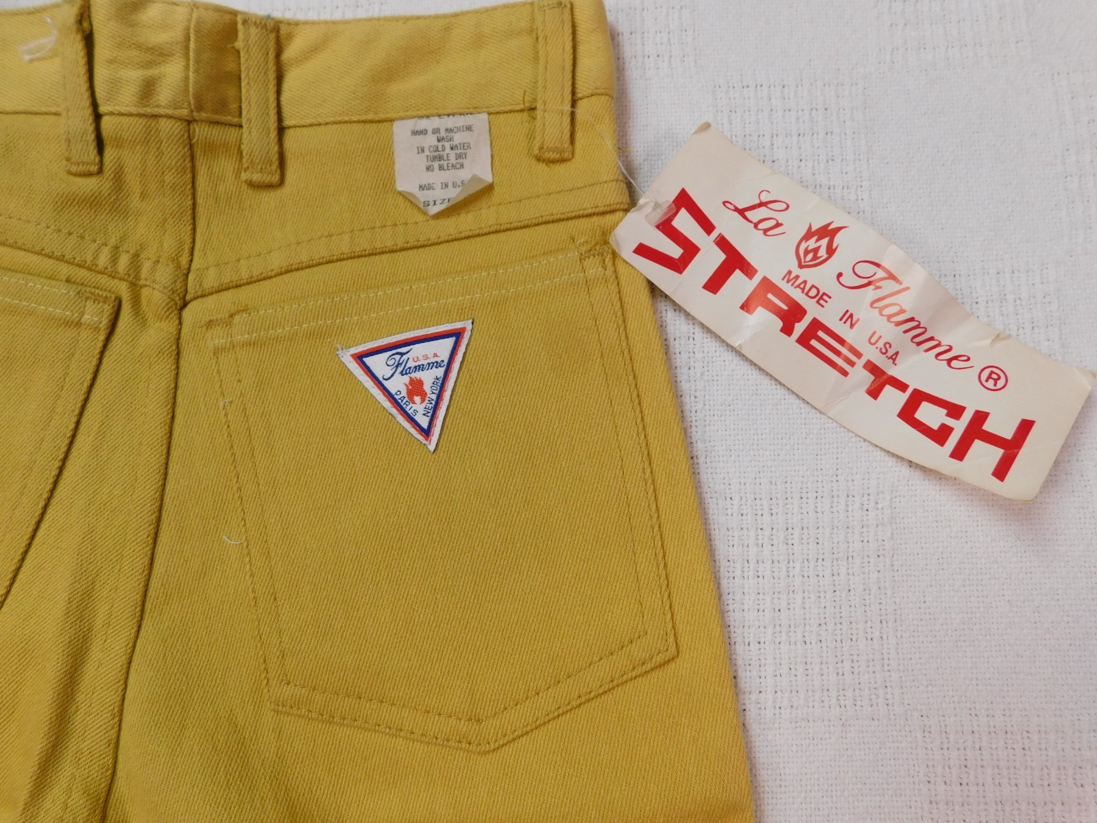 Vtg La Flamme Paris New York High Waist Jeans Womens 5 Yellow Deadstock 70s-80s