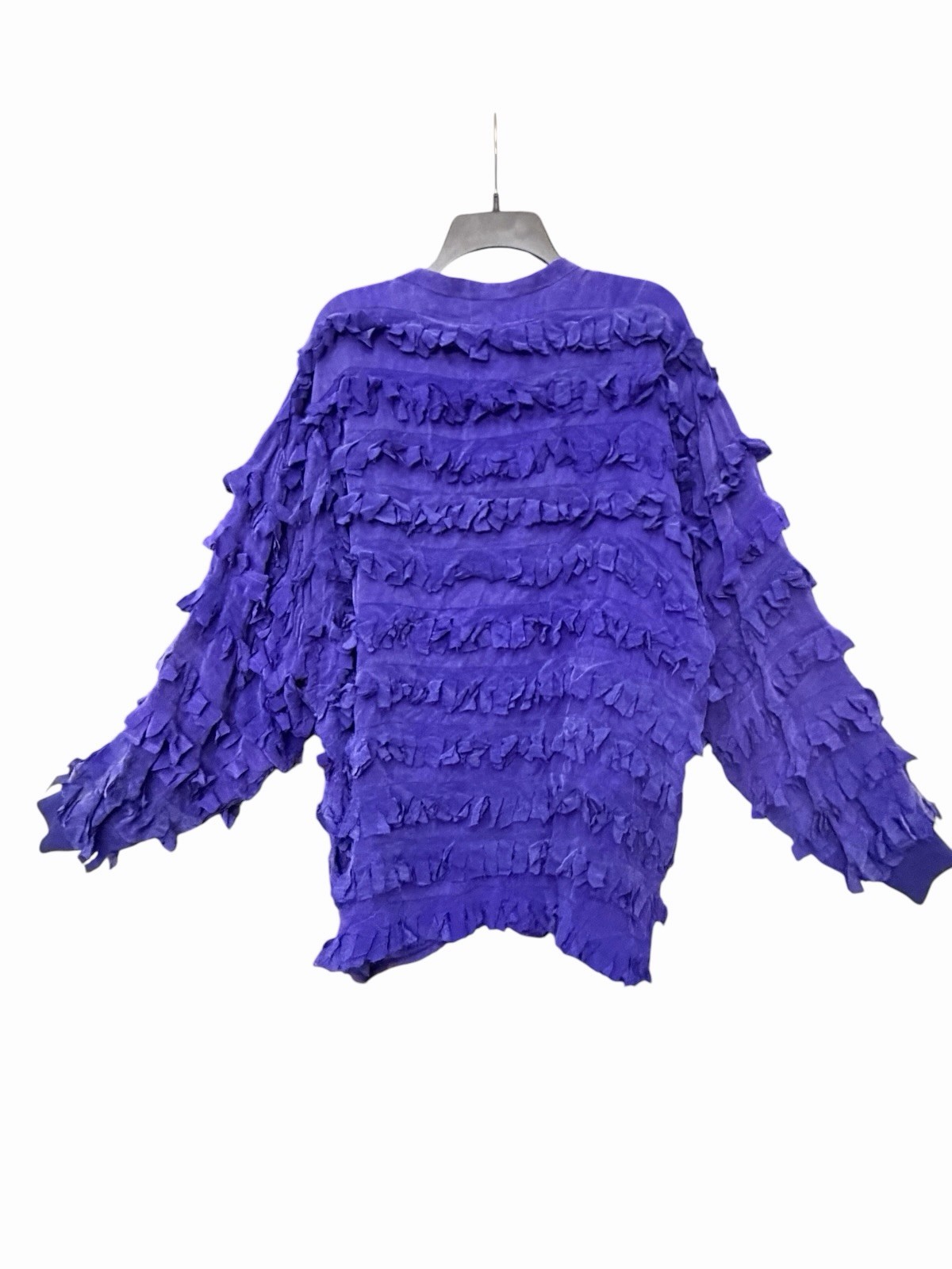 VTG Paula Sweet Muslin Mink Fringe Art Wear Cardigan Jacket Cobalt Blue M