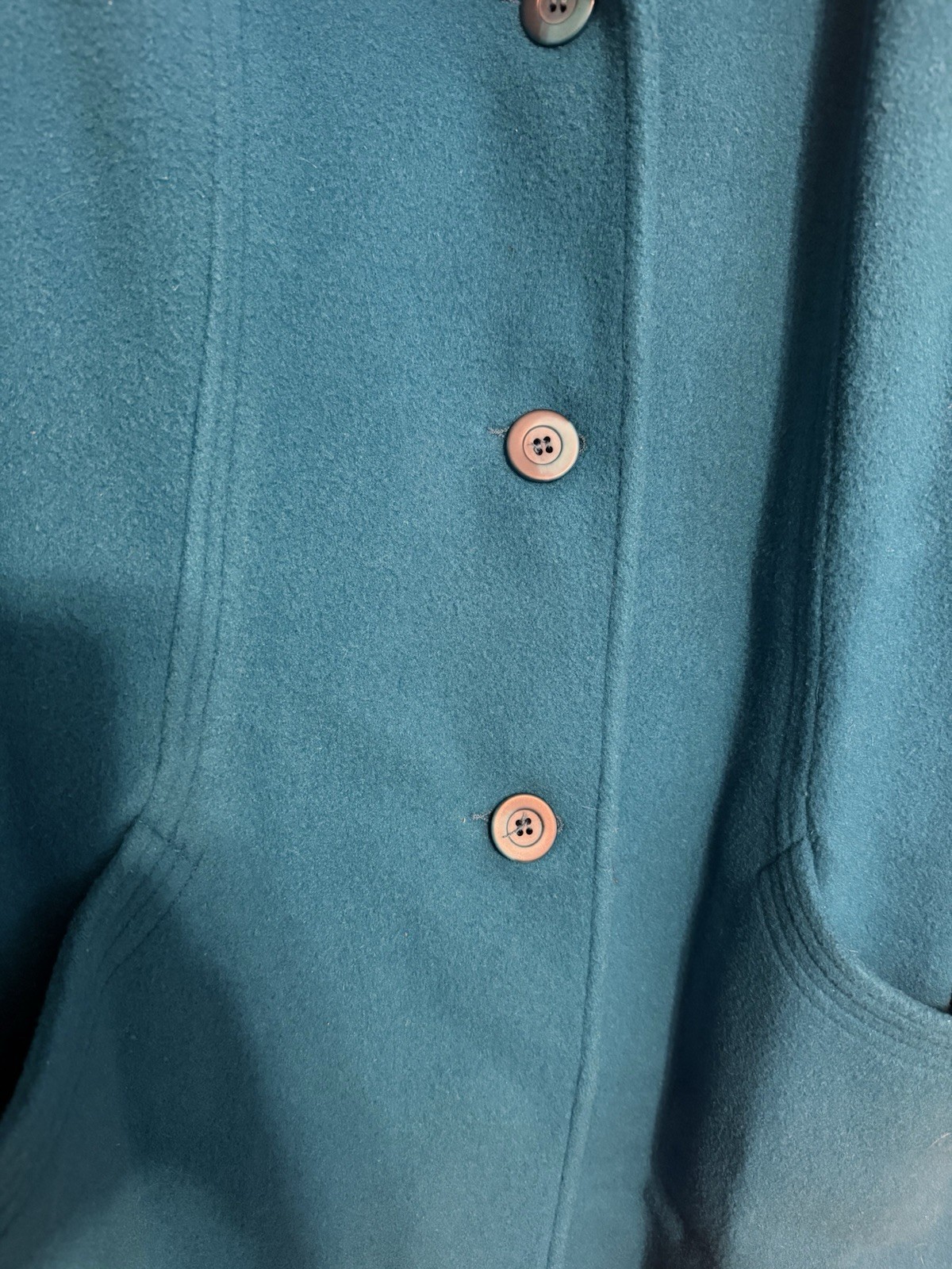 Vintage Teal Peacock Blue Car Coat Women’s XL/2X 80% Wool Satin Lined READ