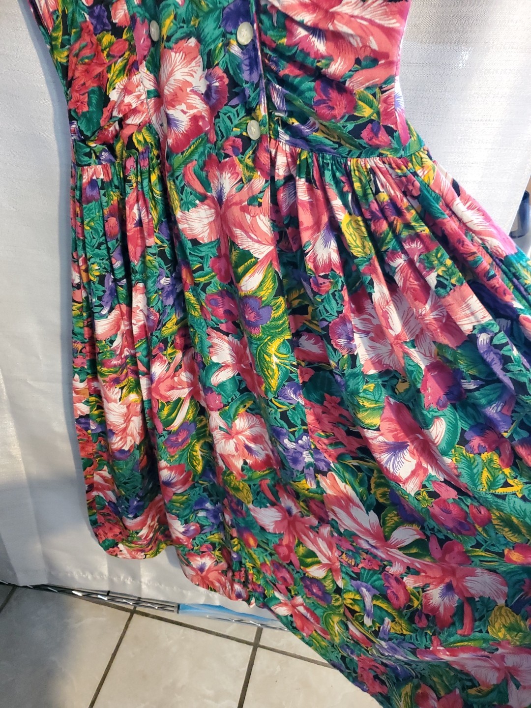Vintage 80s Sz 9 Cottagecore Floral Puff Sleeve Victorian Tea Dress