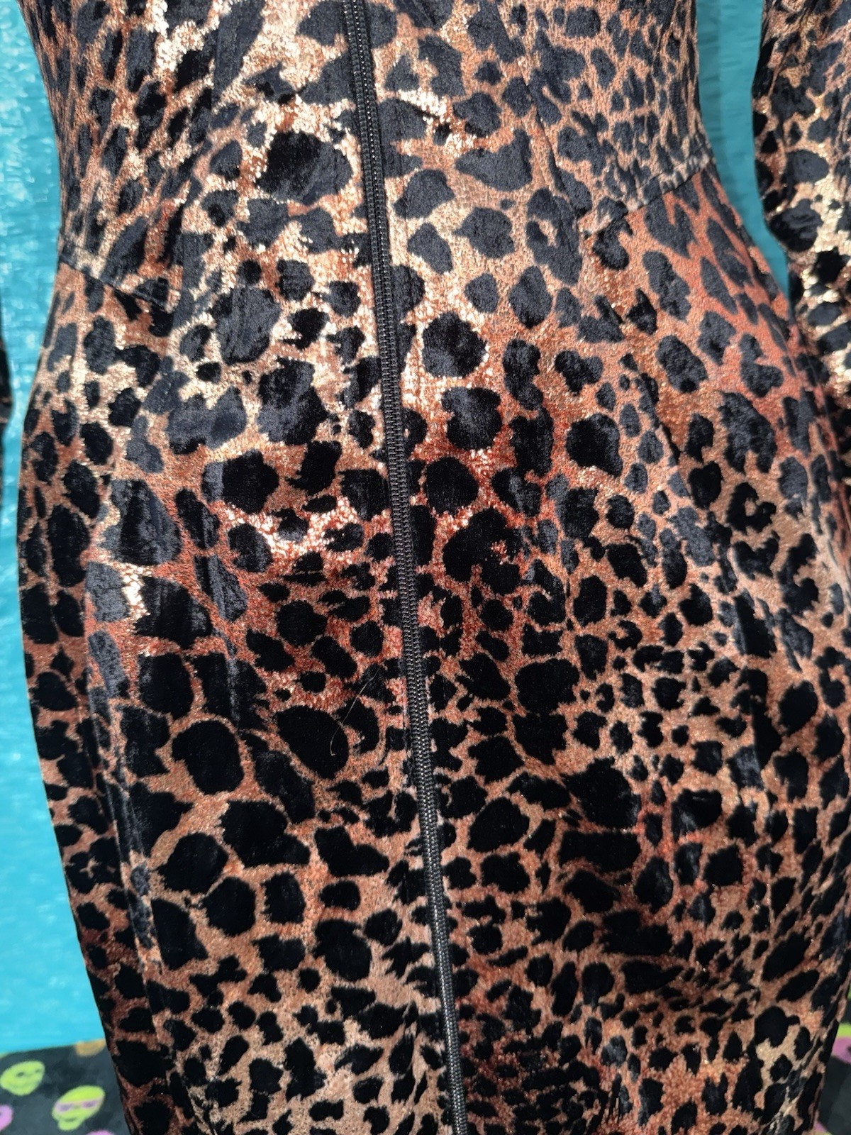 Vintage Janine Paris London New York Zip Up Metallic Leopard Dress Size M