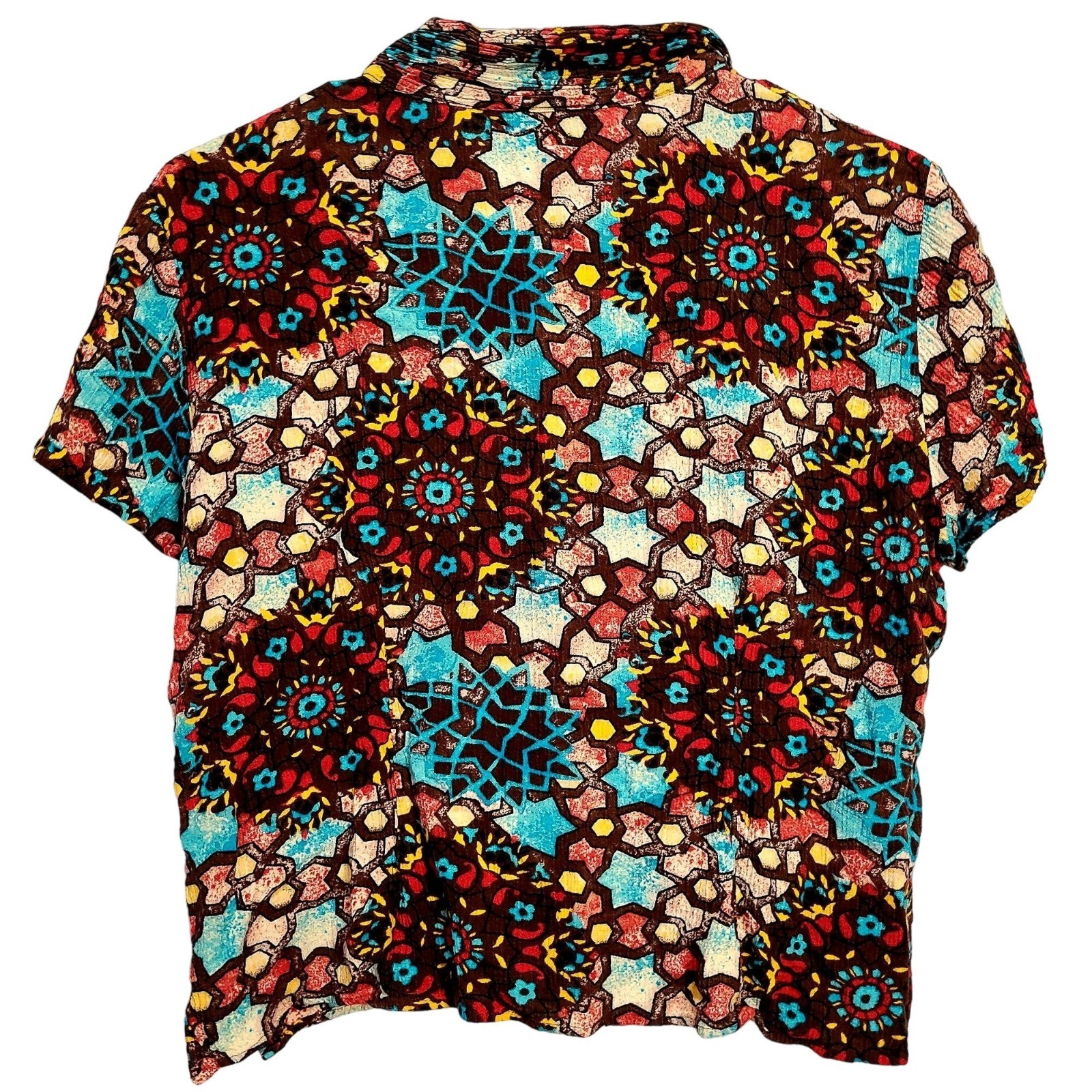Vintage 90s Colorful Boho Set Women Medium Button Top Shirt Midi Skirt 8 10 Star