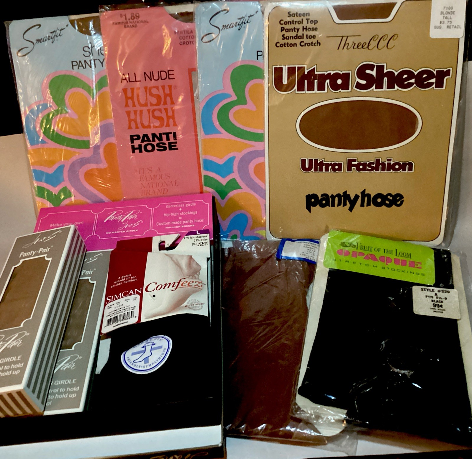 Vintage & Historic Mixed Hosiery Lot. 7 Sheers, 1 Opaque Black, 1 Black Socks.