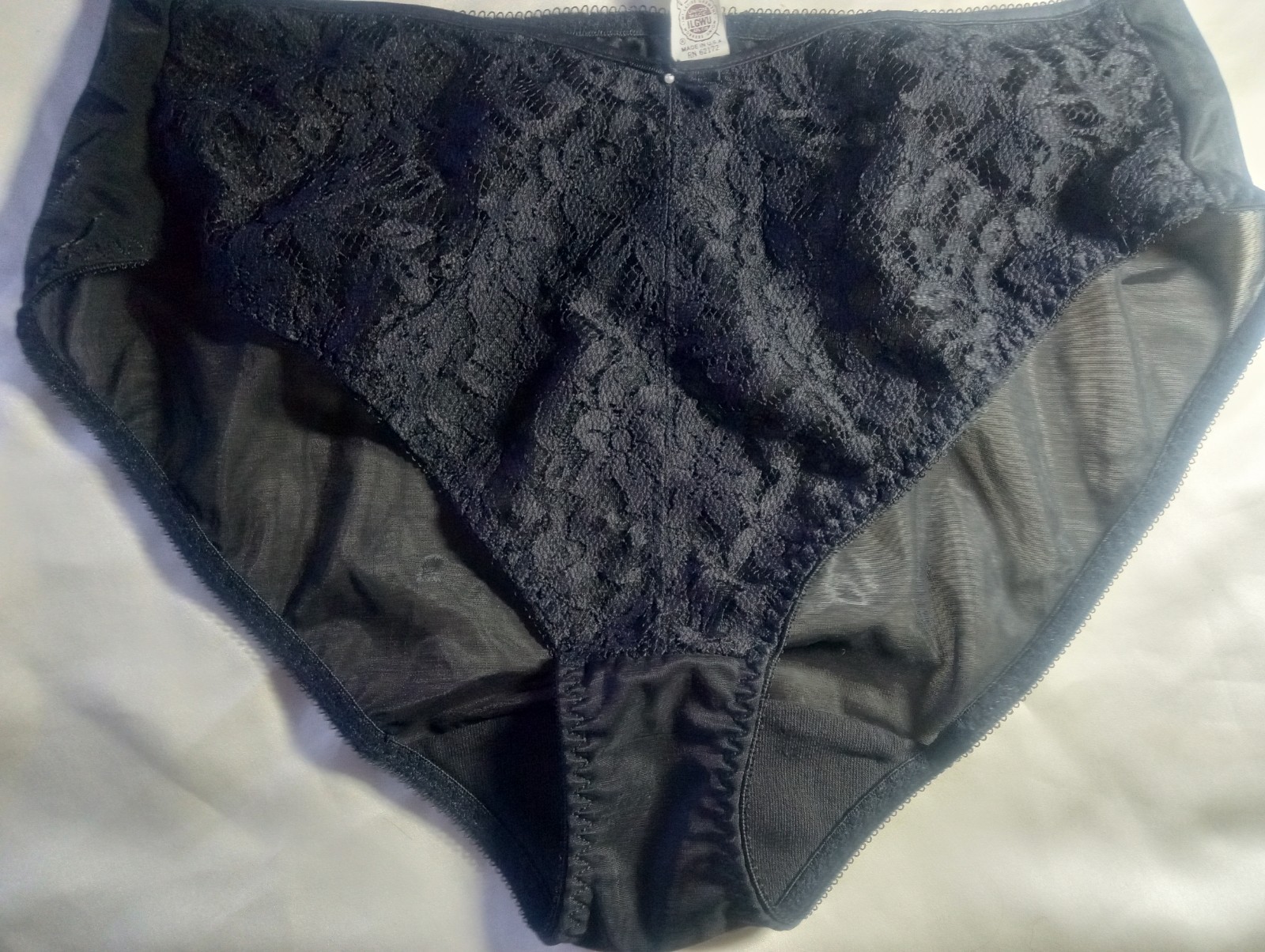 2XL Vintage 80s VALMONT Semi Sheer Black Lace Hi Leg Panties 36″ 38″ Union Label