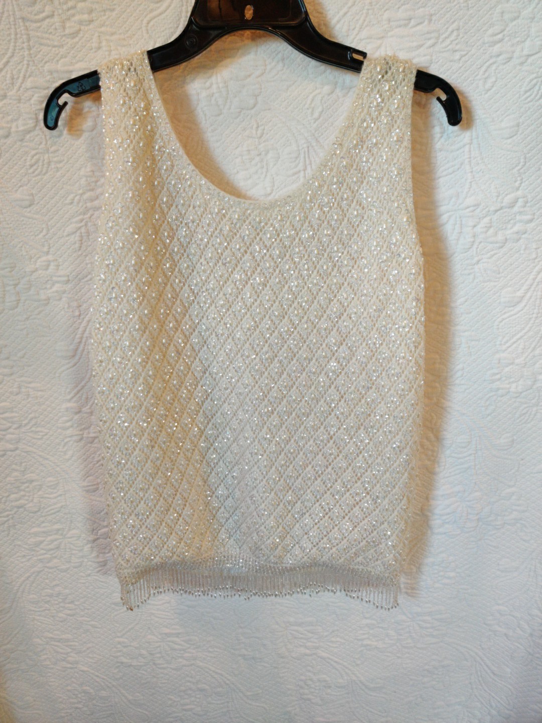 Vintage Beaded Sequined Handmade Knit Evening Sleeveless Top