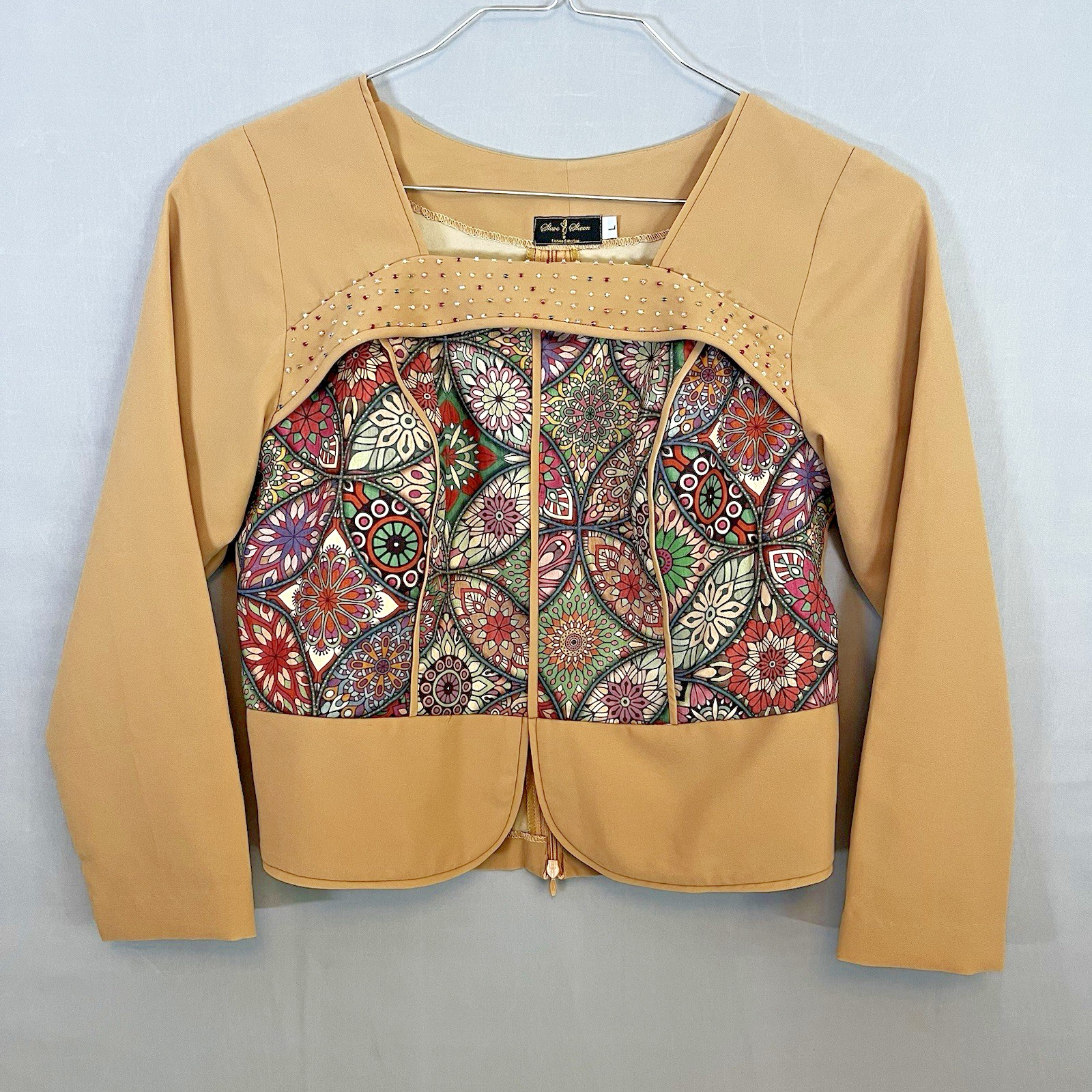 Vintage Colorful 80’s Silk Colorful Geometric Womens Size L Button Blouse Crop